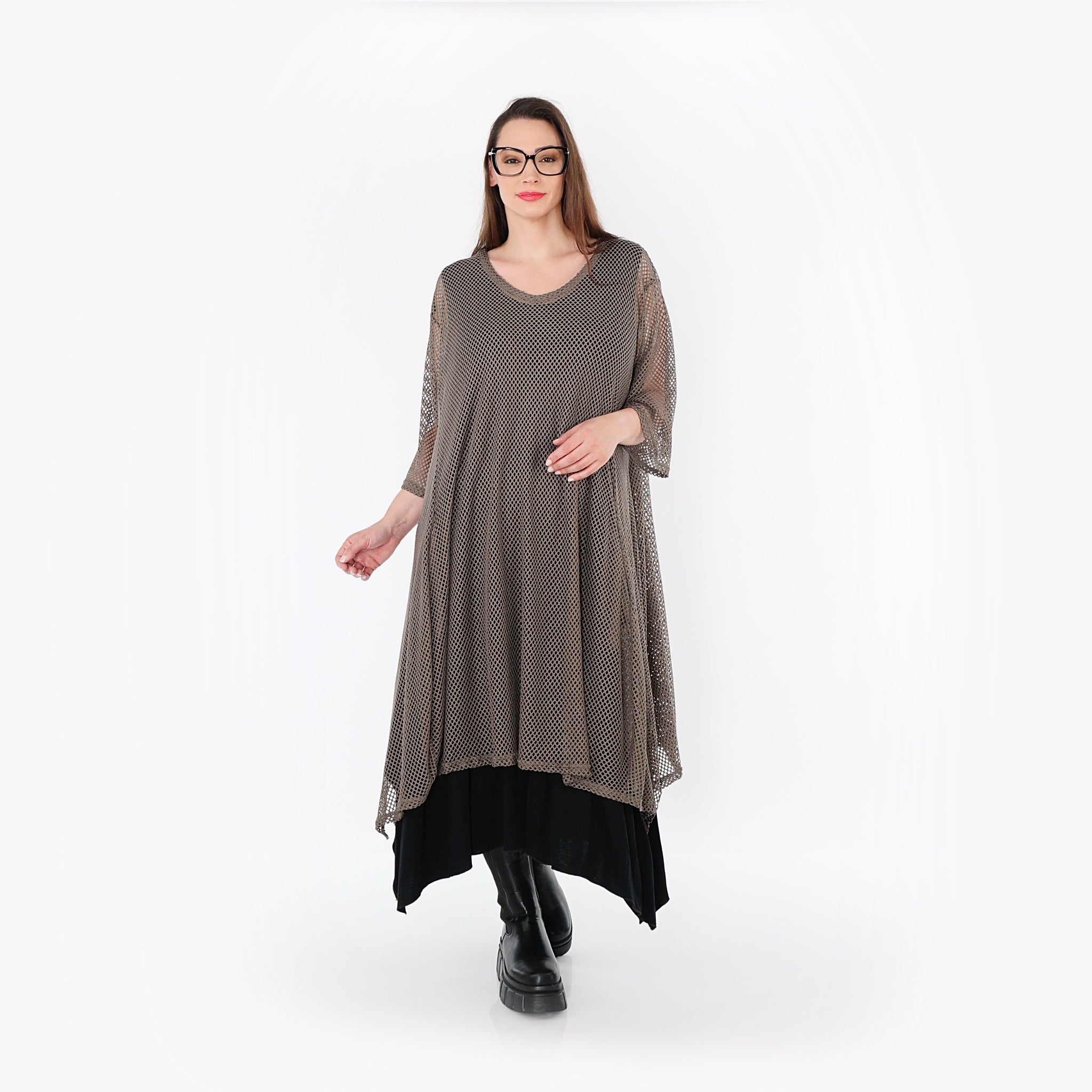  A-Form Bigshirt von AKH Fashion aus Baumwolle, 1500.07108, Taupe, Ausgefallen, Zeitlos