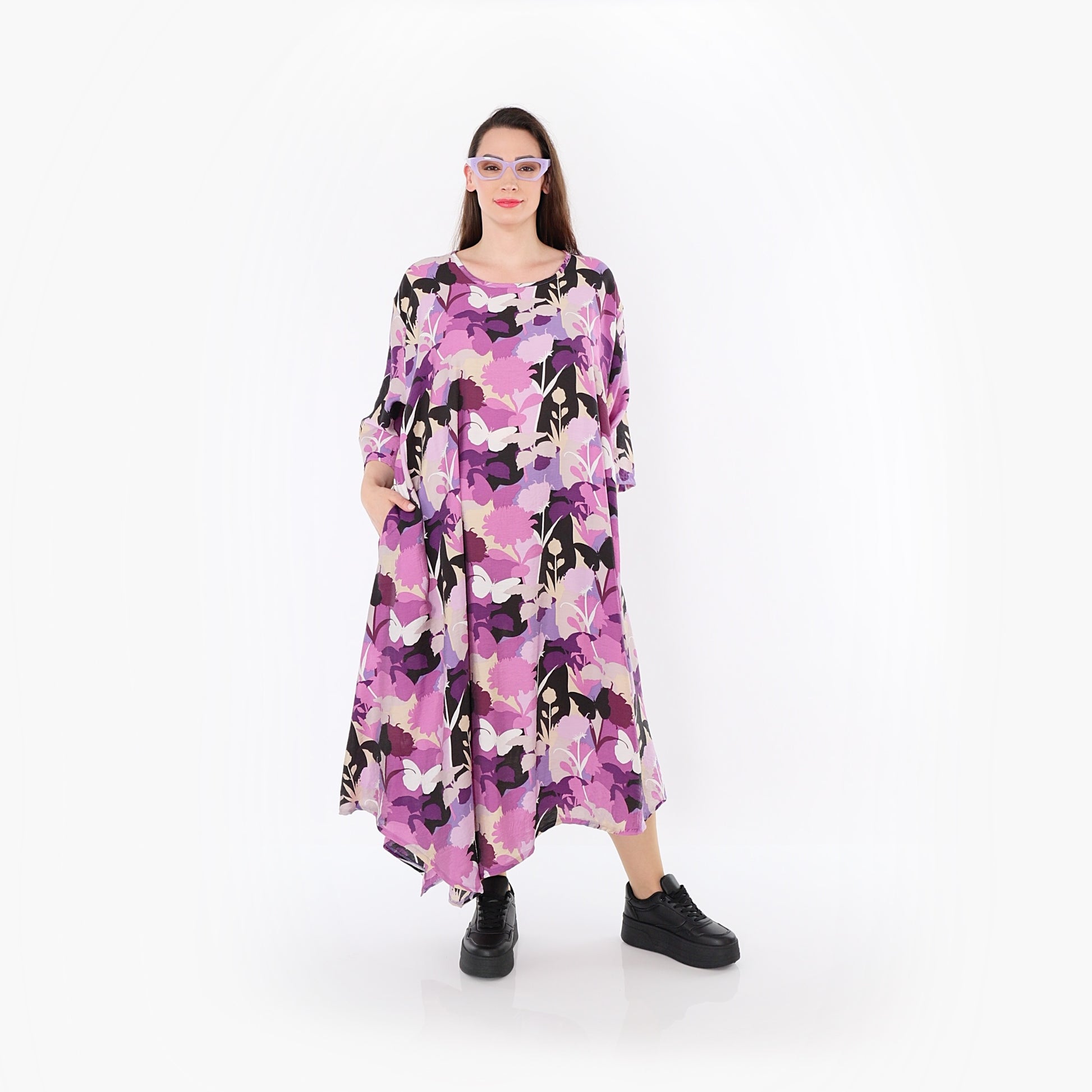  Ballonkleid von AKH Fashion aus Viskose, 1506.01927, Lila/Multicolor, Blumen, Ausgefallen