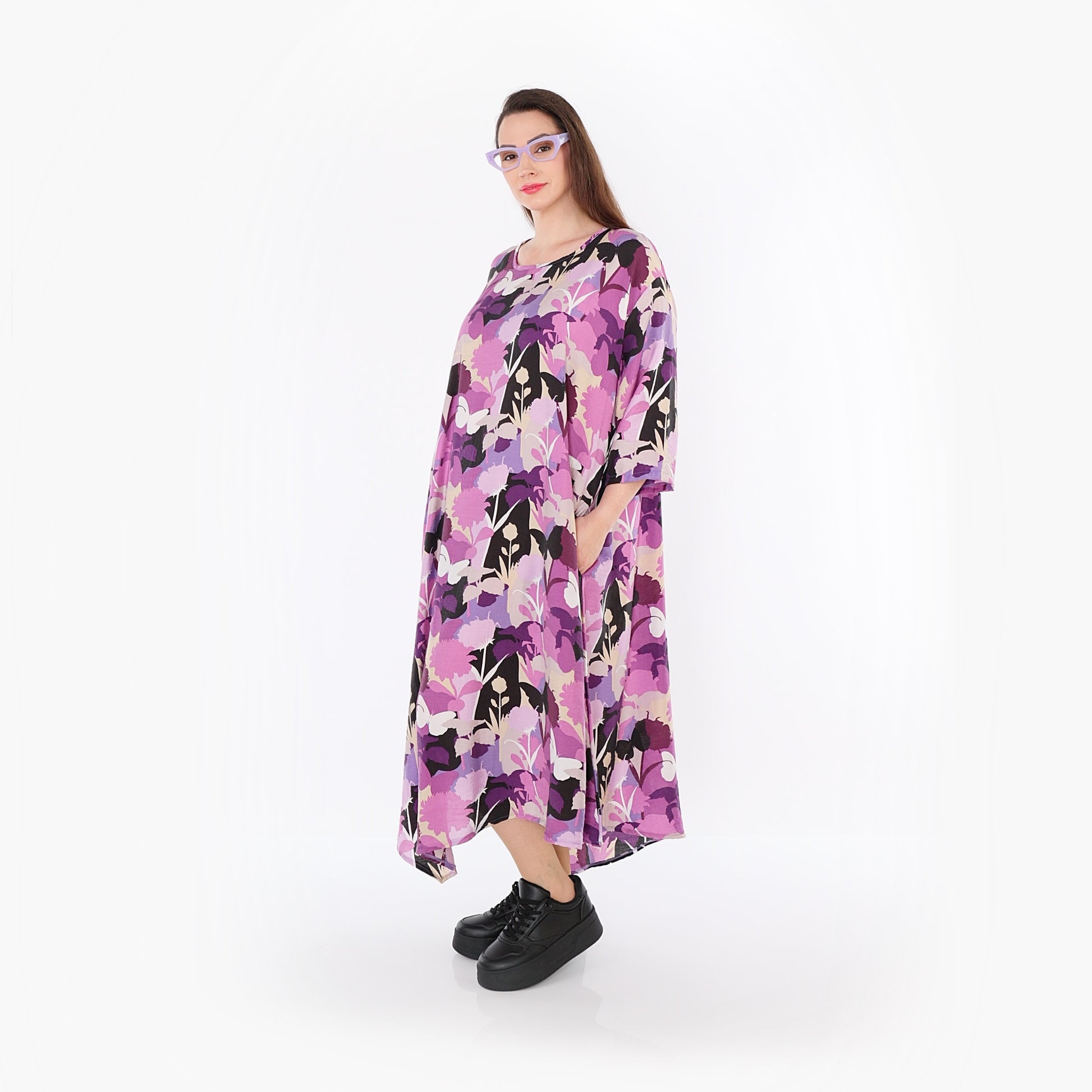  Ballonkleid von AKH Fashion aus Viskose, 1506.01927, Lila/Multicolor, Blumen, Ausgefallen