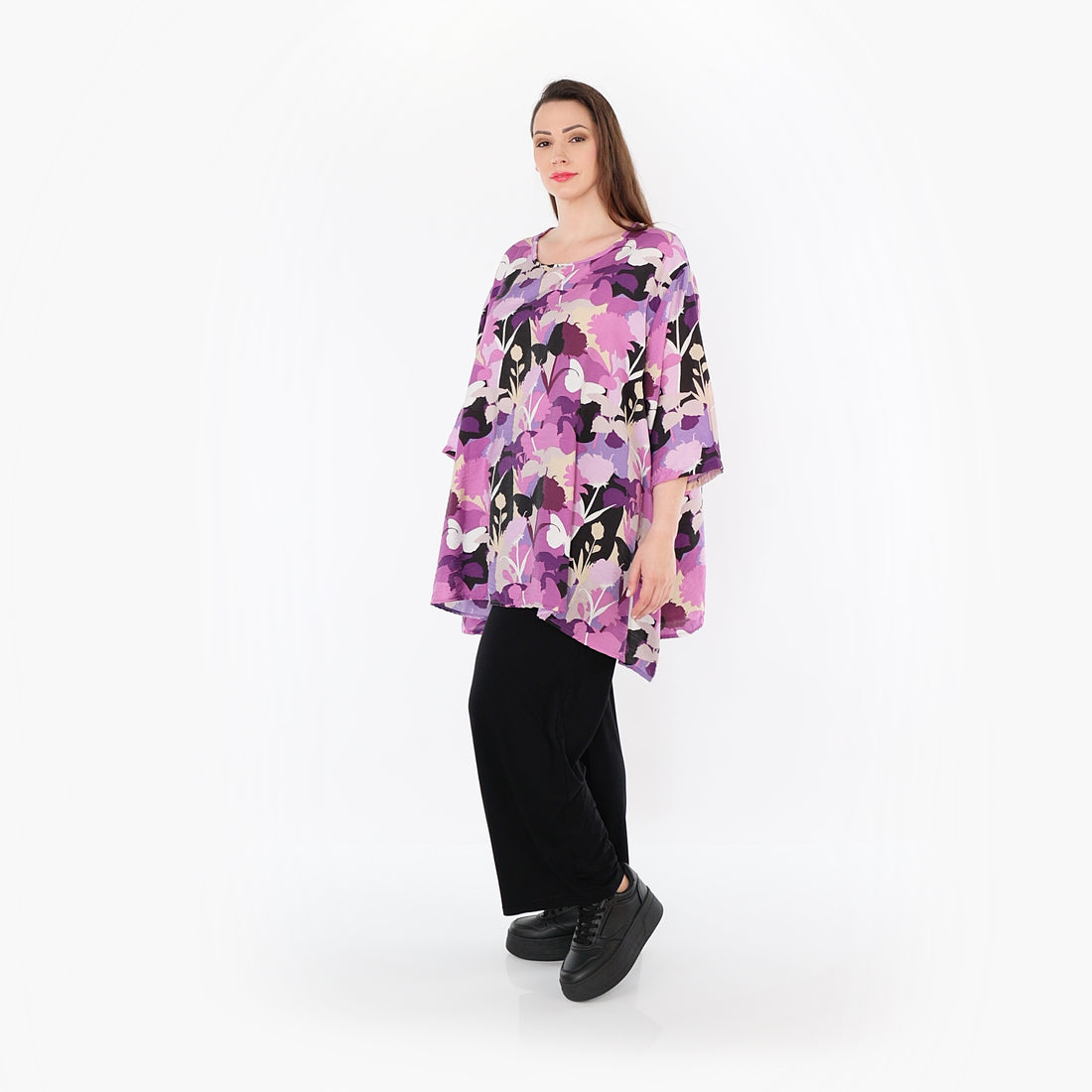  A-Form Bigshirt von AKH Fashion aus Viskose, 1506.00593, Lila/Multicolor, Blumen, Schick