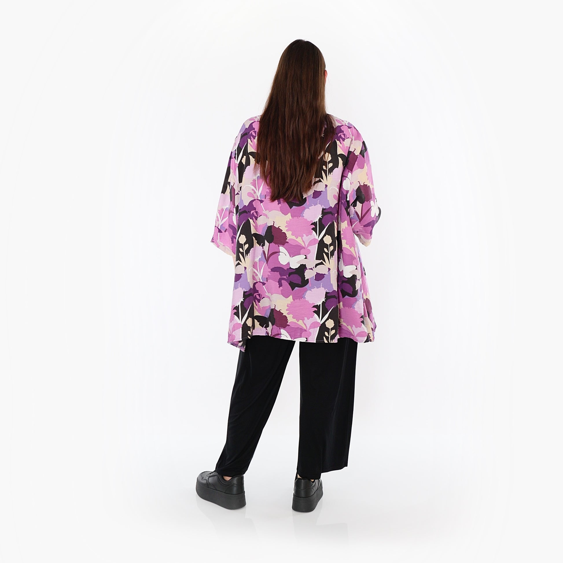  A-Form Bigshirt von AKH Fashion aus Viskose, 1506.00593, Lila/Multicolor, Blumen, Schick