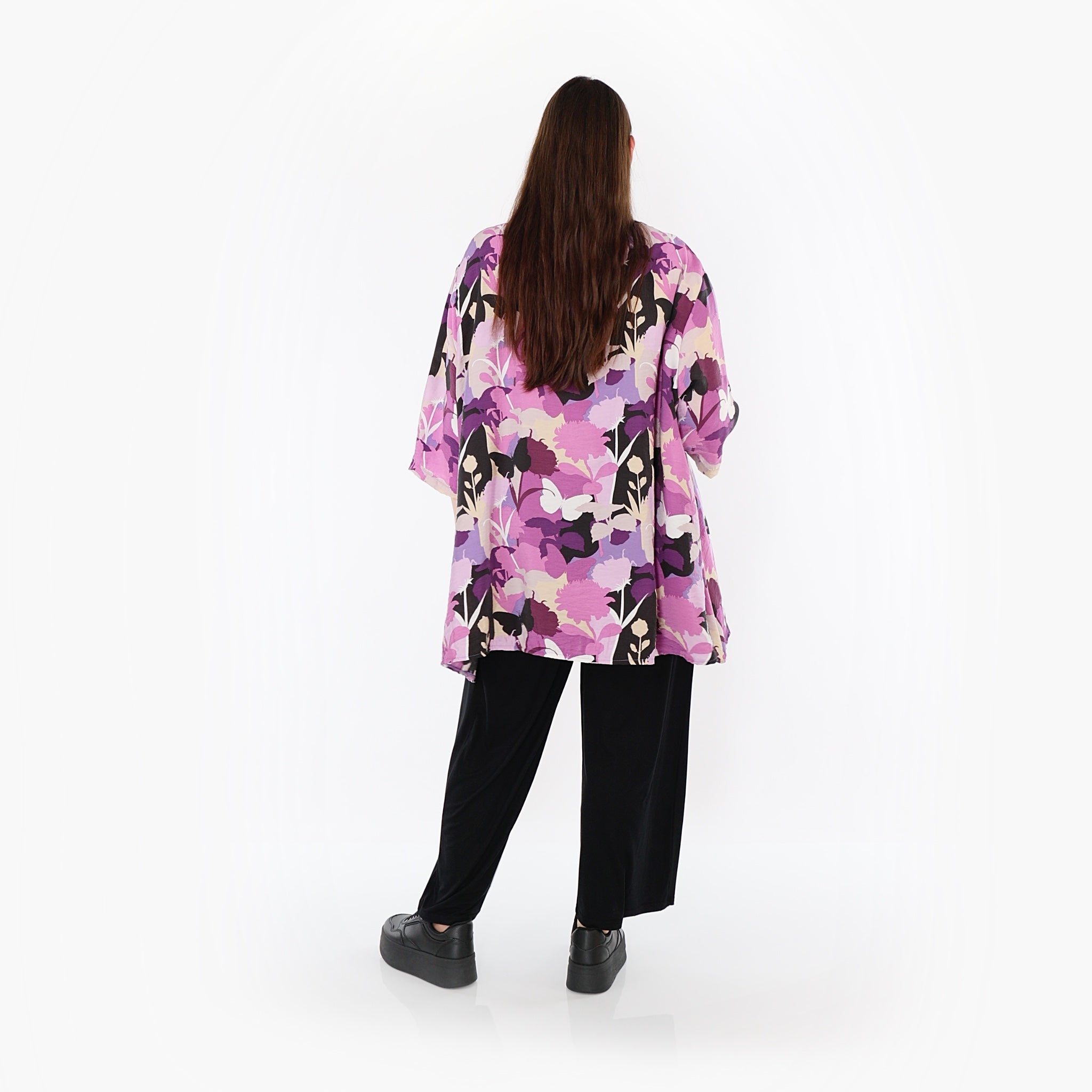  A-Form Bigshirt von AKH Fashion aus Viskose, 1506.00593, Lila/Multicolor, Blumen, Schick