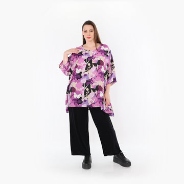  A-Form Bigshirt von AKH Fashion aus Viskose, 1506.00593, Lila/Multicolor, Blumen, Schick