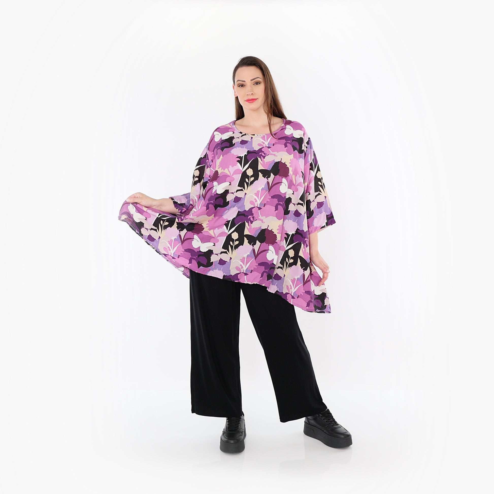  A-Form Bigshirt von AKH Fashion aus Viskose, 1506.00593, Lila/Multicolor, Blumen, Schick