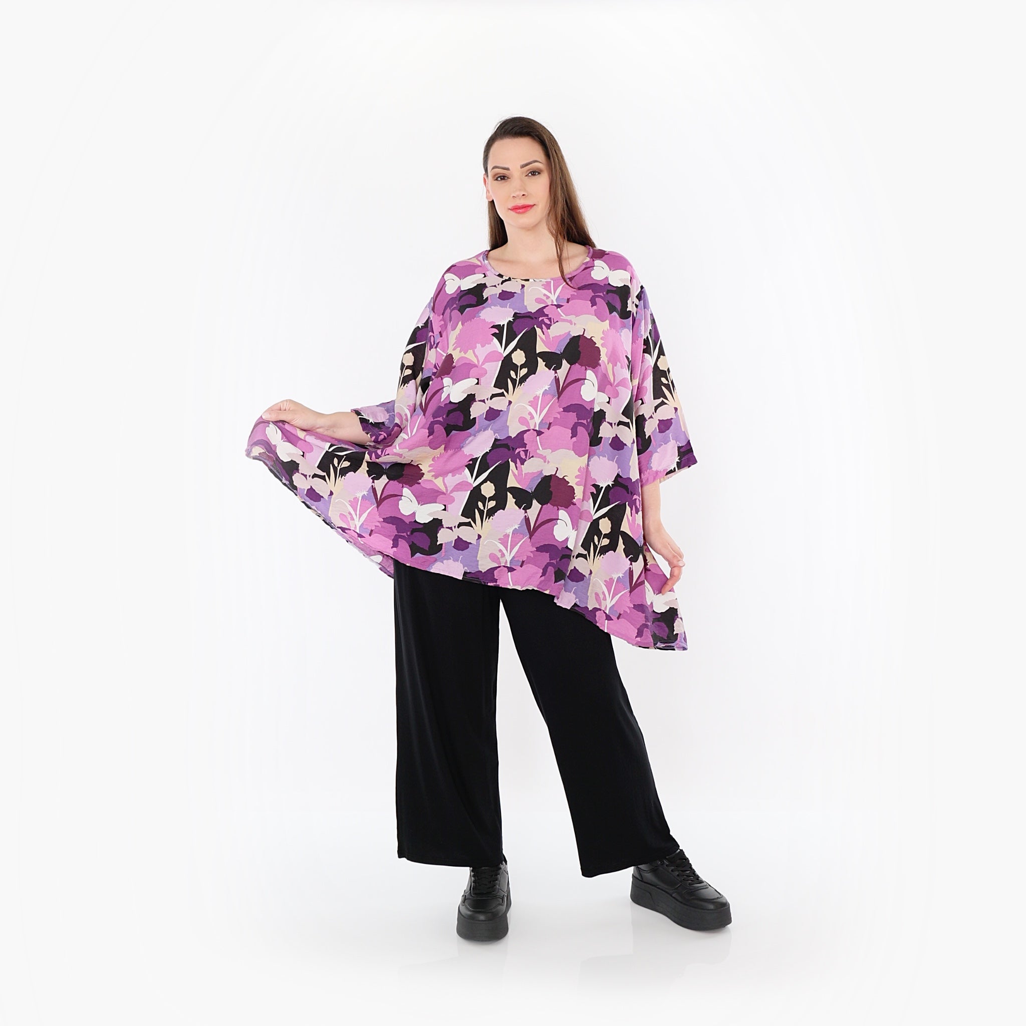  A-Form Bigshirt von AKH Fashion aus Viskose, 1506.00593, Lila/Multicolor, Blumen, Schick