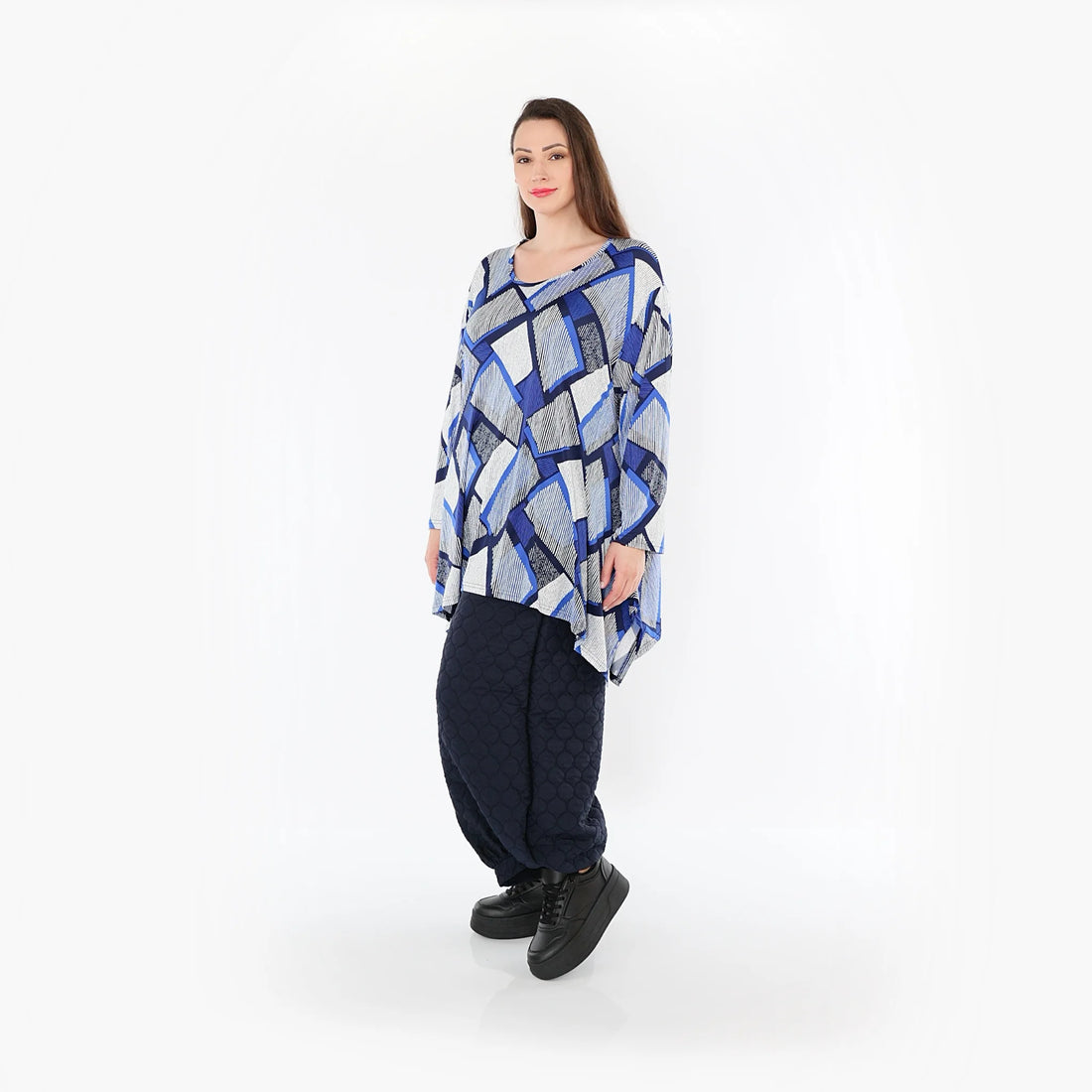  A-Form Bigshirt von AKH Fashion aus Materialmix, 1511.01019, Blau/Weiß/Marine, Abstrakt