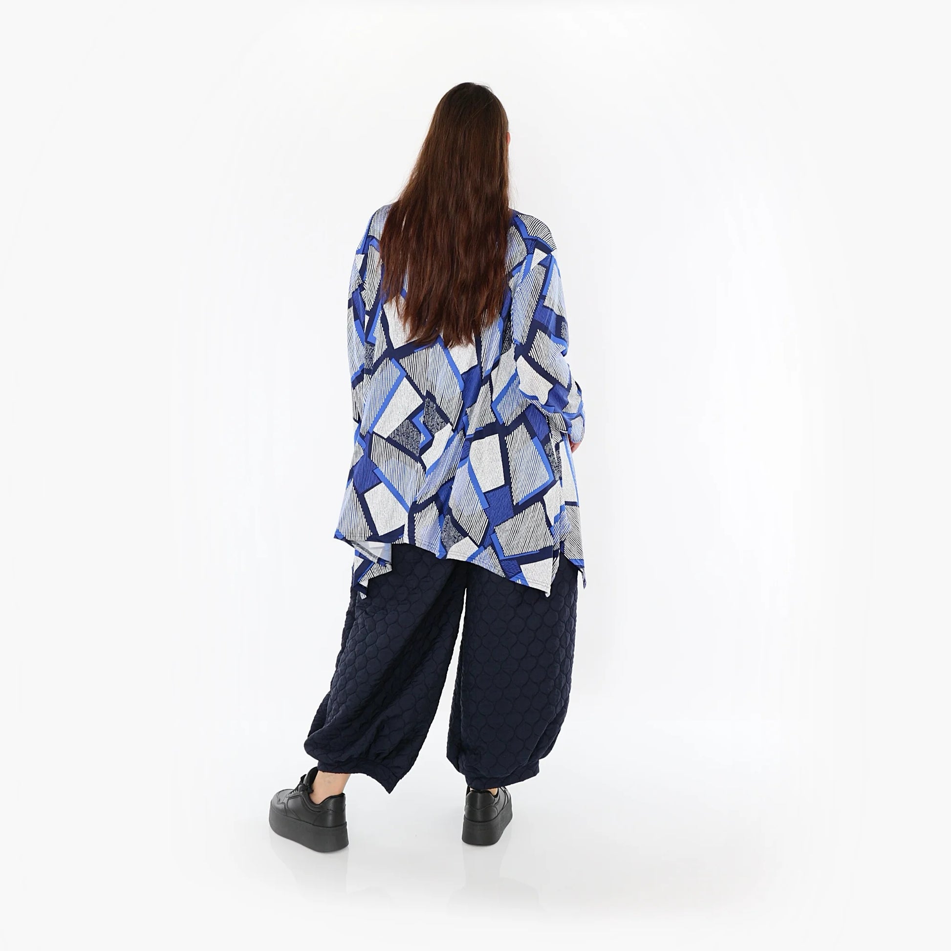  A-Form Bigshirt von AKH Fashion aus Materialmix, 1511.01019, Blau/Weiß/Marine, Abstrakt