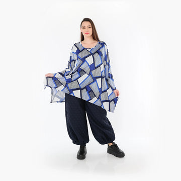  A-Form Bigshirt von AKH Fashion aus Materialmix, 1511.01019, Blau/Weiß/Marine, Abstrakt