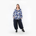  A-Form Bigshirt von AKH Fashion aus Materialmix, 1511.01019, Blau/Weiß/Marine, Abstrakt