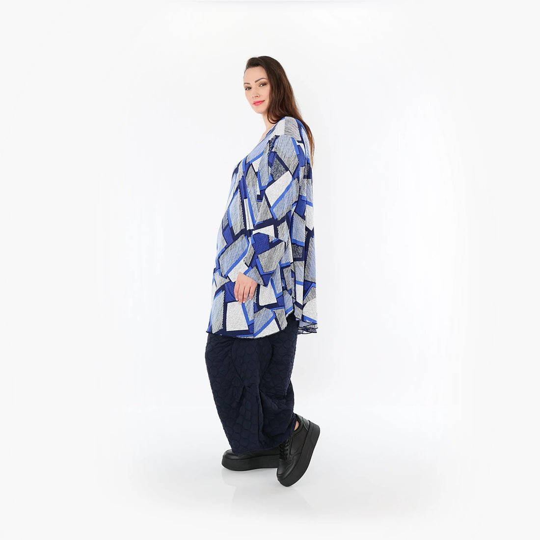  AKH Fashion Bigshirt in Glocken-Form, aus Materialmix, 1511.00592, Blau/Weiß/Marine, Schick