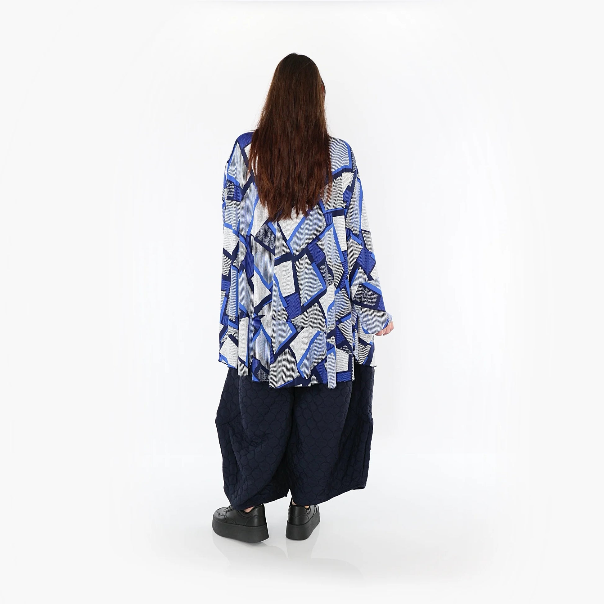  AKH Fashion Bigshirt in Glocken-Form, aus Materialmix, 1511.00592, Blau/Weiß/Marine, Schick