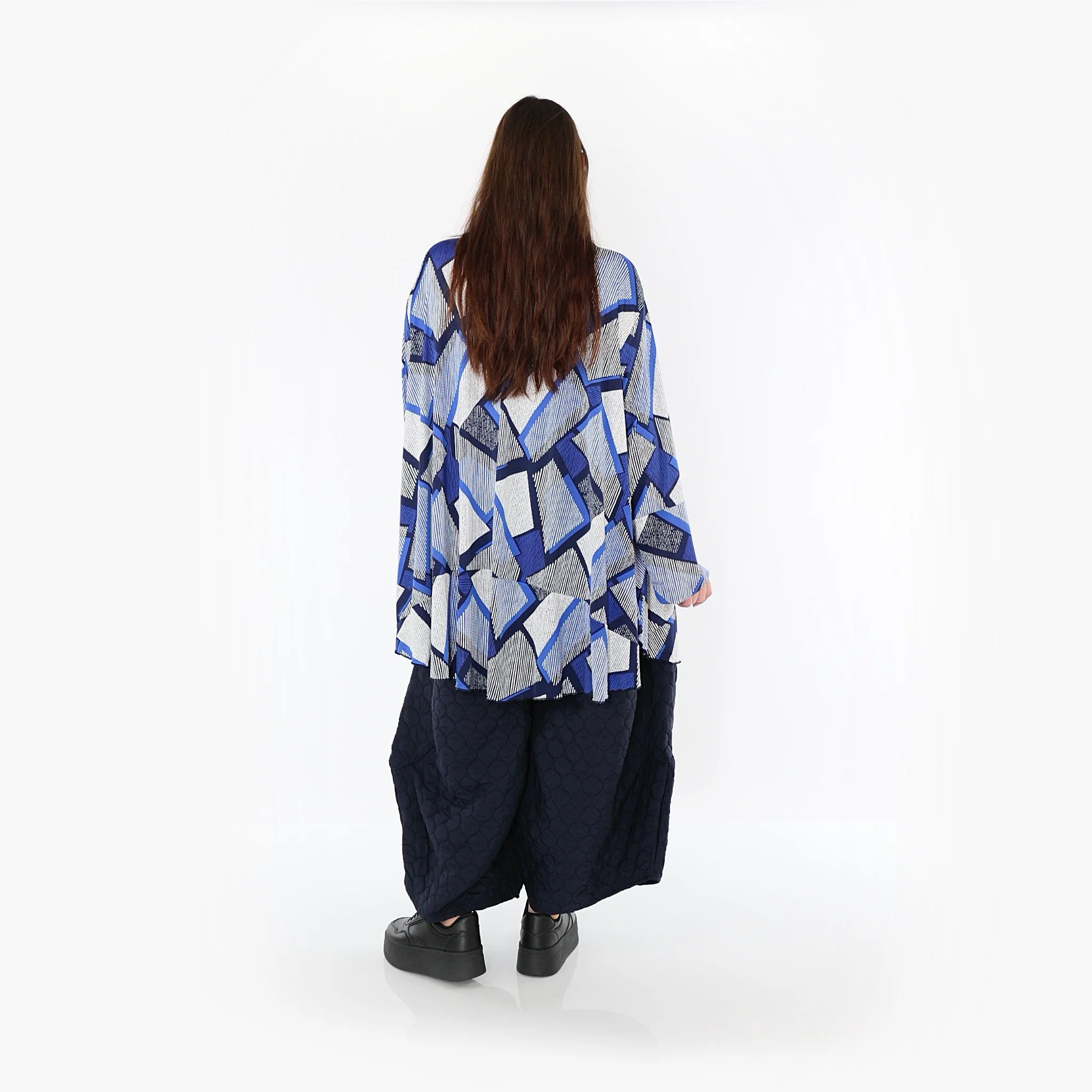  AKH Fashion Bigshirt in Glocken-Form, aus Materialmix, 1511.00592, Blau/Weiß/Marine, Schick