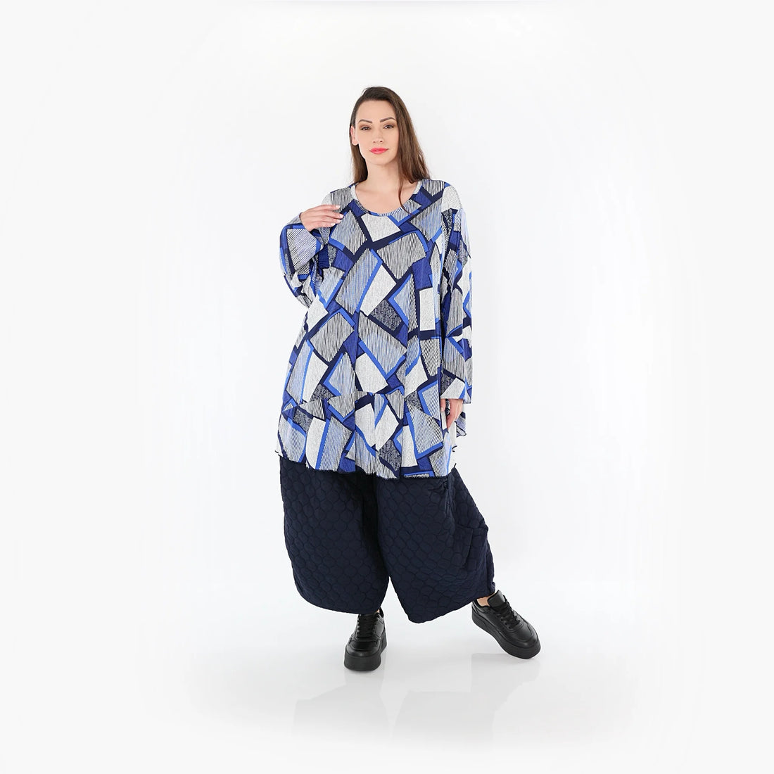  AKH Fashion Bigshirt in Glocken-Form, aus Materialmix, 1511.00592, Blau/Weiß/Marine, Schick
