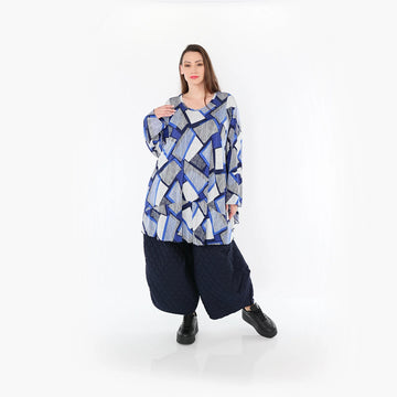  AKH Fashion Bigshirt in Glocken-Form, aus Materialmix, 1511.00592, Blau/Weiß/Marine, Schick