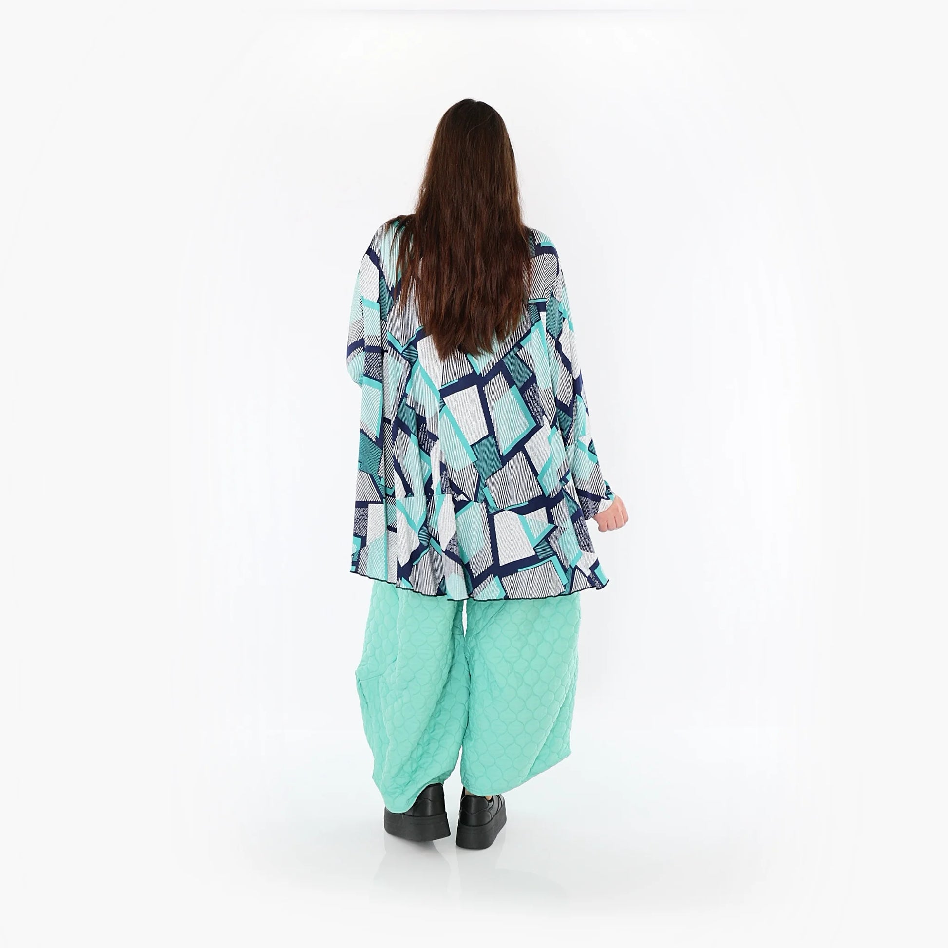  AKH Fashion Bigshirt in Glocken-Form, aus Materialmix, 1511.00592, Grün/Weiß/Marine, Schick