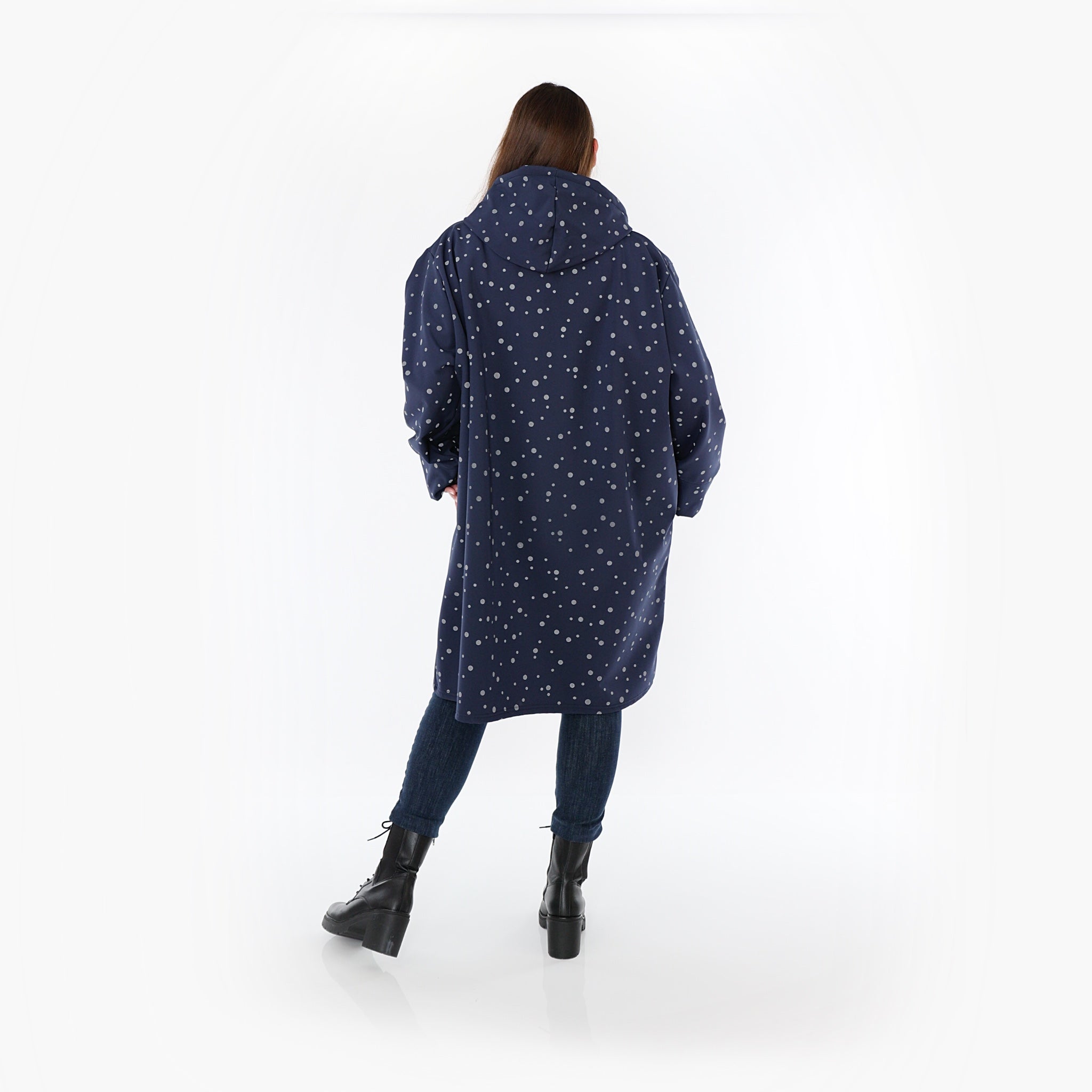  AKH Fashion Mantel in gerader Form, aus Polyester, 1512.07035, Marine/Grau, Punkte, Schick