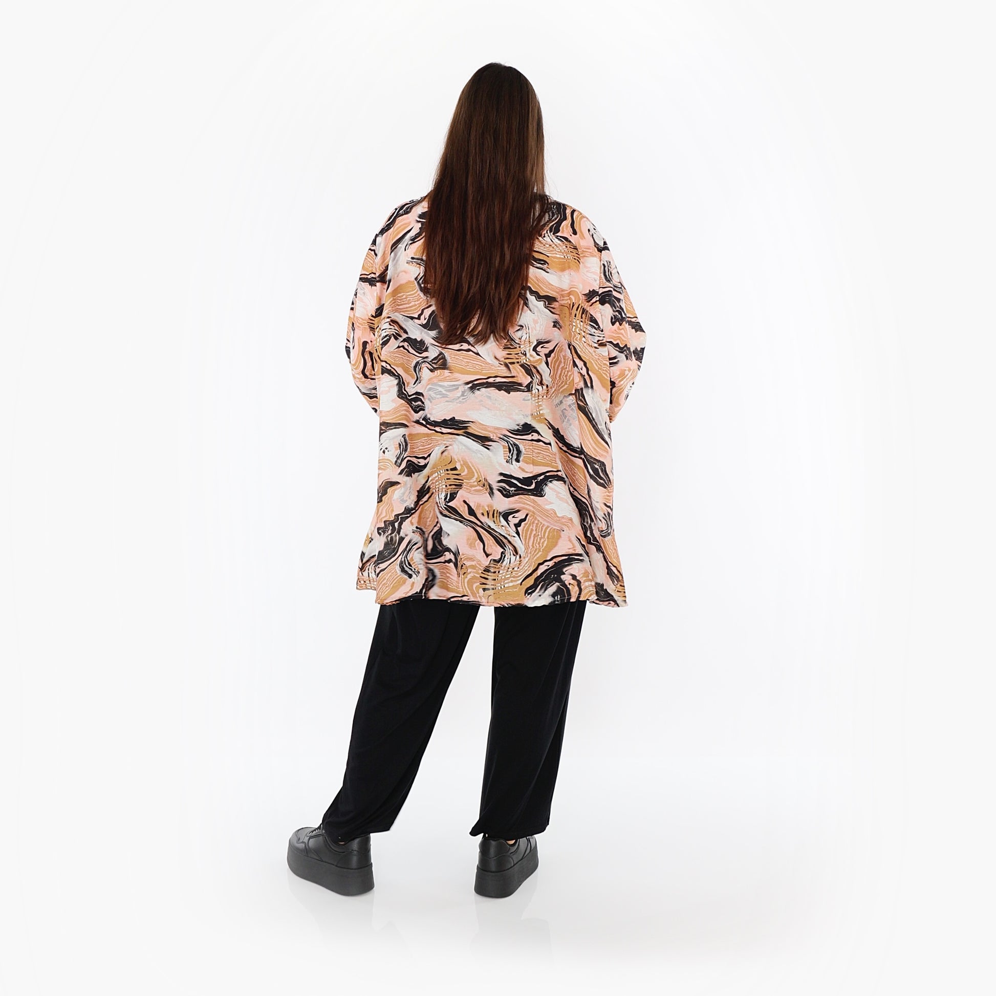  A-Form Bigshirt von AKH Fashion aus Rayon, 1510.00593, Cognac/Rosa/Schwarz, Wellen, Schick