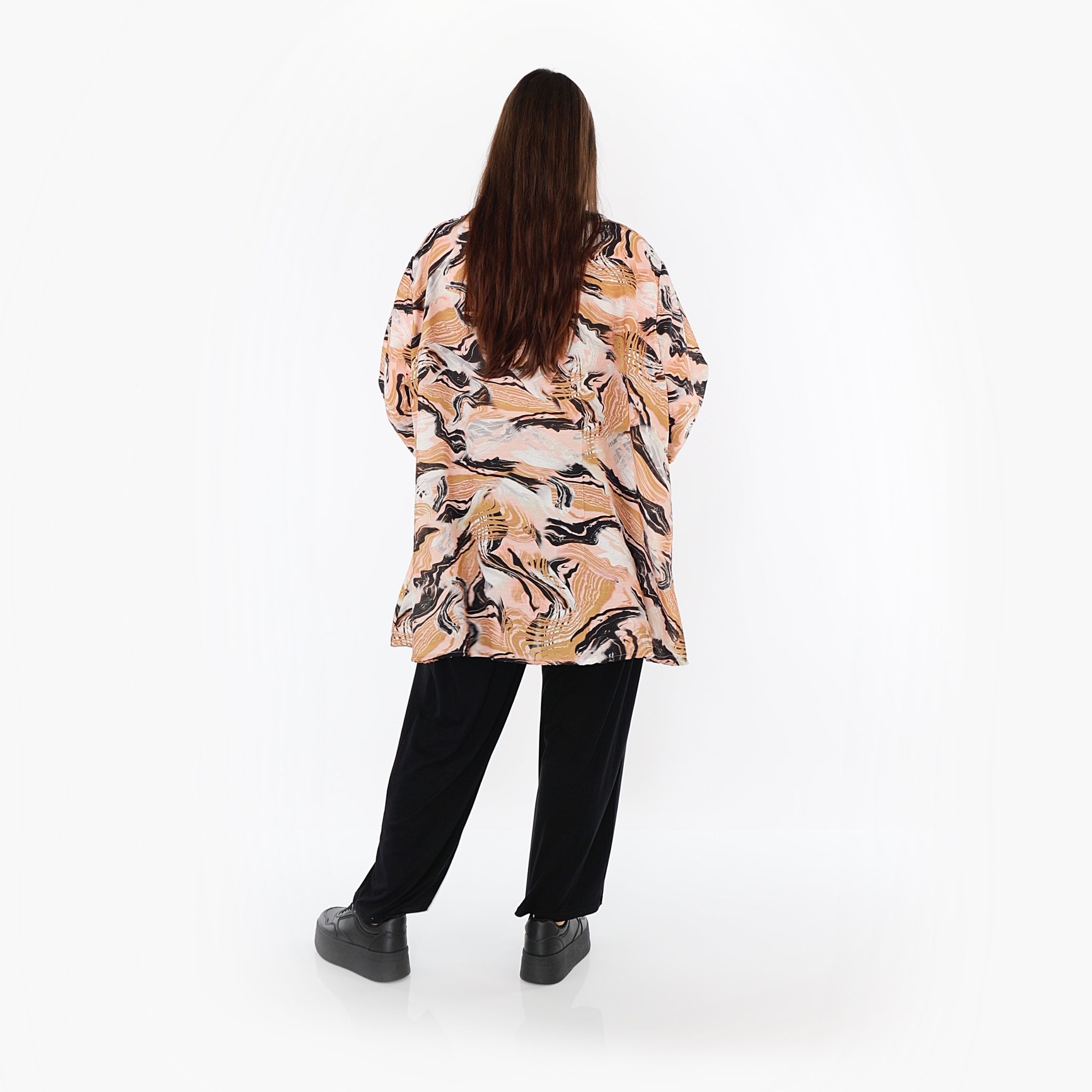  A-Form Bigshirt von AKH Fashion aus Rayon, 1510.00593, Cognac/Rosa/Schwarz, Wellen, Schick