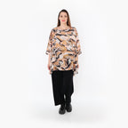  A-Form Bigshirt von AKH Fashion aus Rayon, 1510.00593, Cognac/Rosa/Schwarz, Wellen, Schick