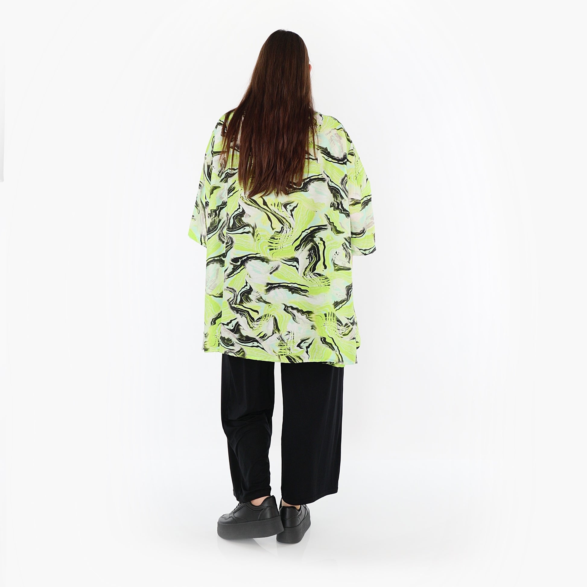  A-Form Bigshirt von AKH Fashion aus Rayon, 1510.00593, Grün/Türkis/Schwarz, Wellen, Schick