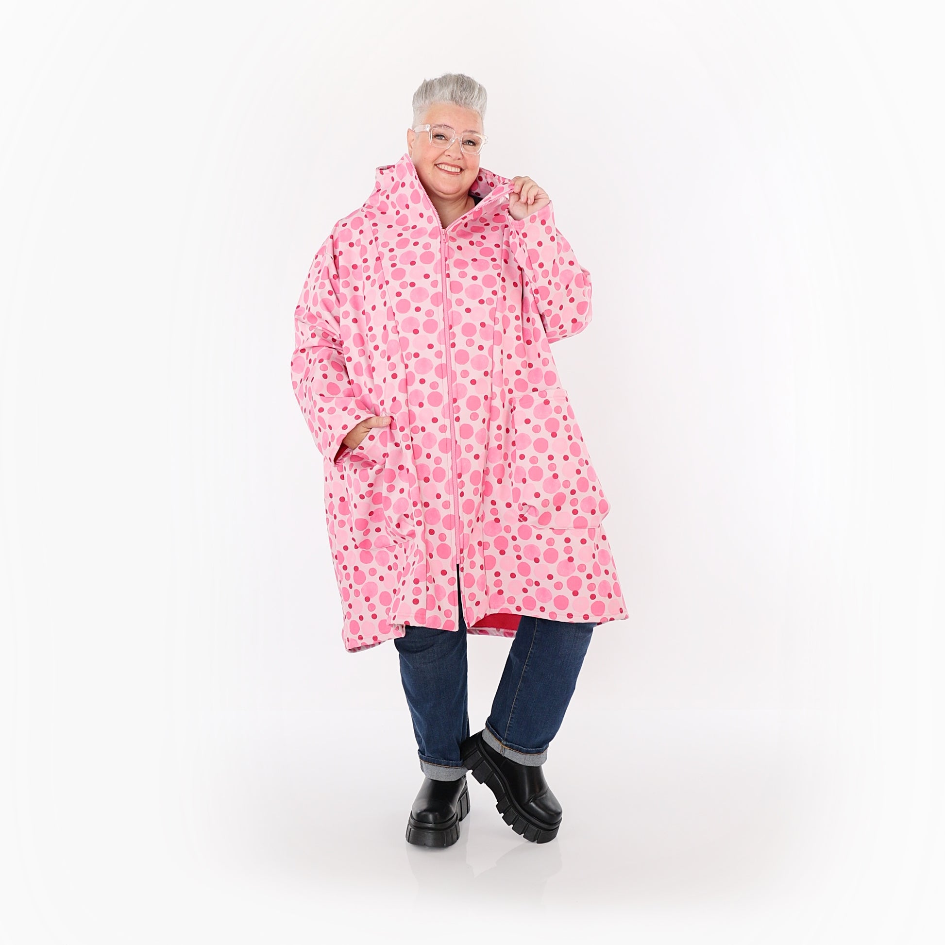  AKH Fashion Mantel in Vokuhila-Form, aus Polyester, 1515.02276, Pink/Multi, Punkte, Schick