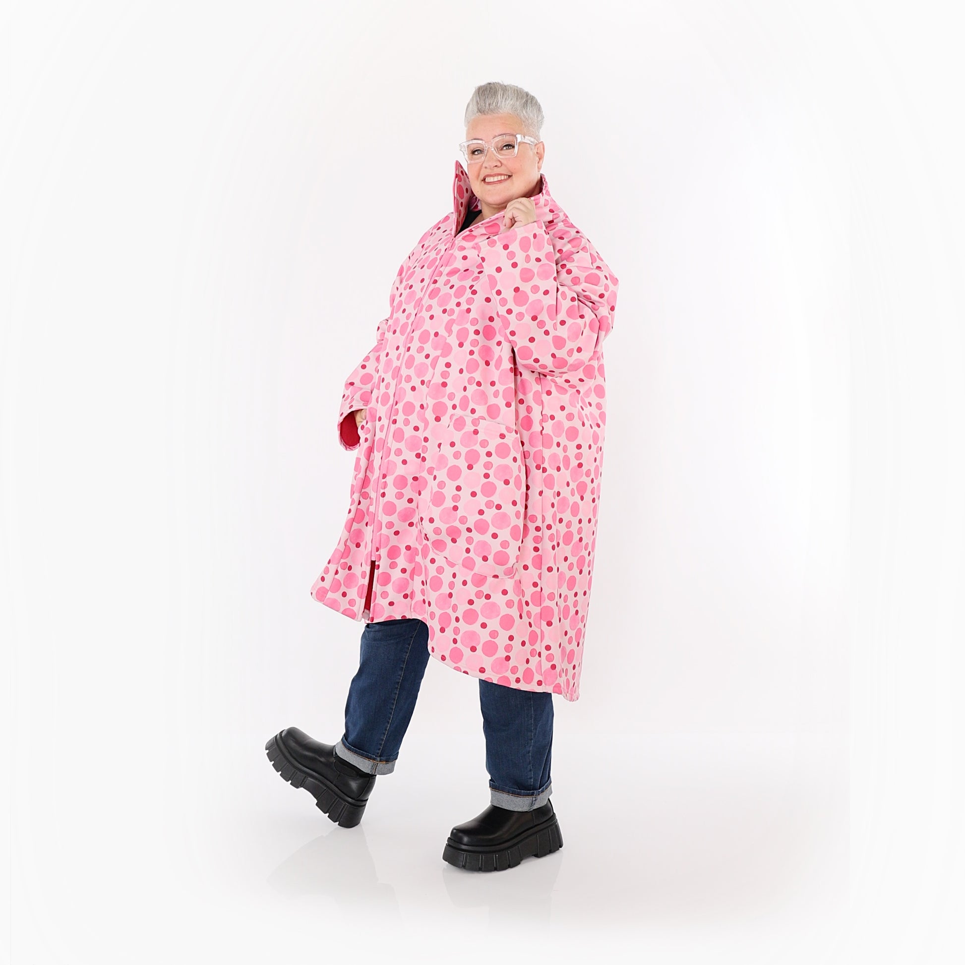  AKH Fashion Mantel in Vokuhila-Form, aus Polyester, 1515.02276, Pink/Multi, Punkte, Schick