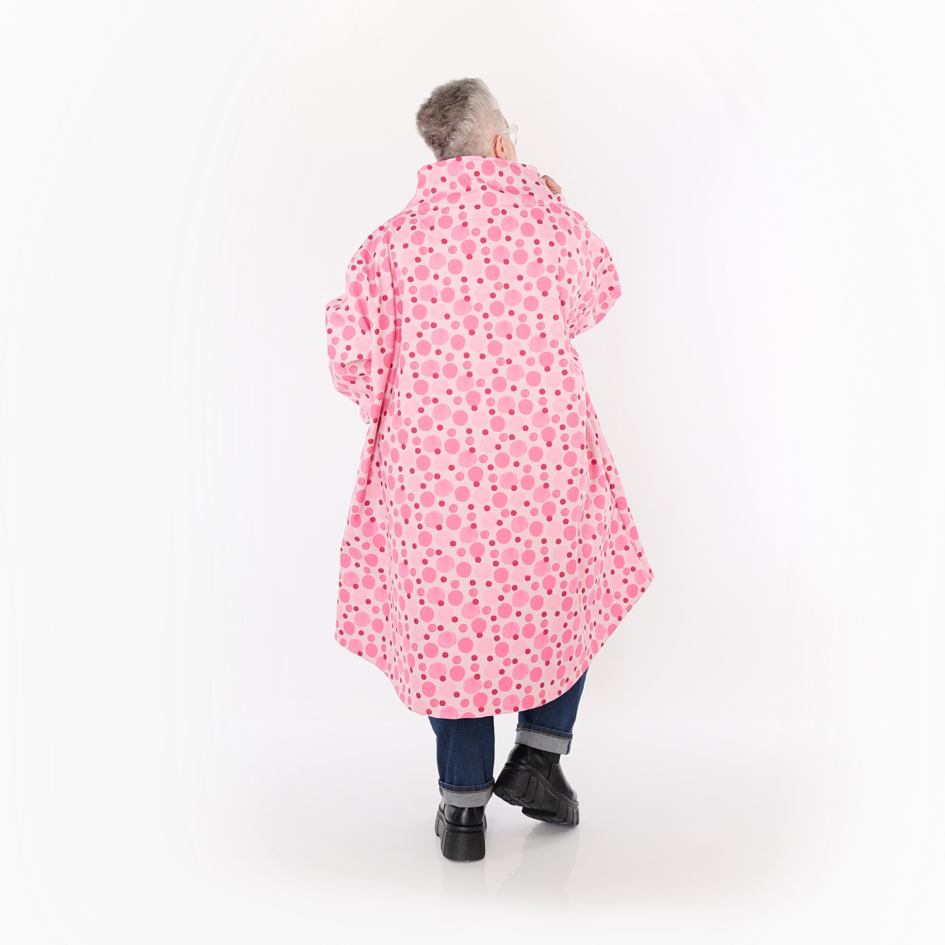  AKH Fashion Mantel in Vokuhila-Form, aus Polyester, 1515.02276, Pink/Multi, Punkte, Schick