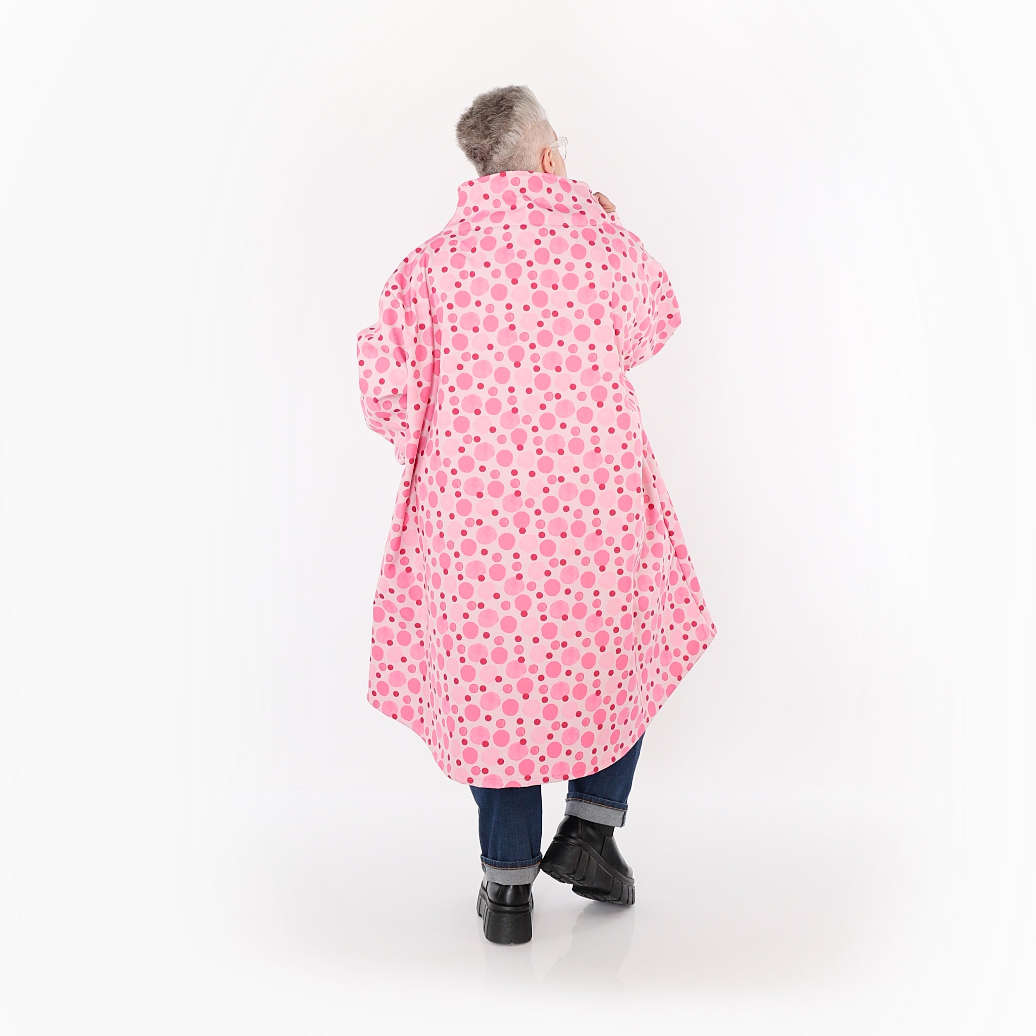  AKH Fashion Mantel in Vokuhila-Form, aus Polyester, 1515.02276, Pink/Multi, Punkte, Schick
