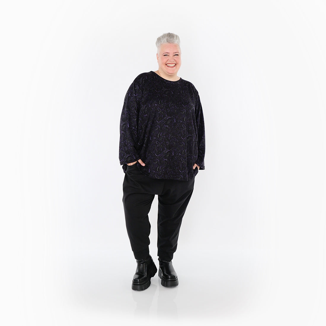  AKH Fashion Bigshirt in gerundeter Form, aus Materialmix, 1516.06815, Violett