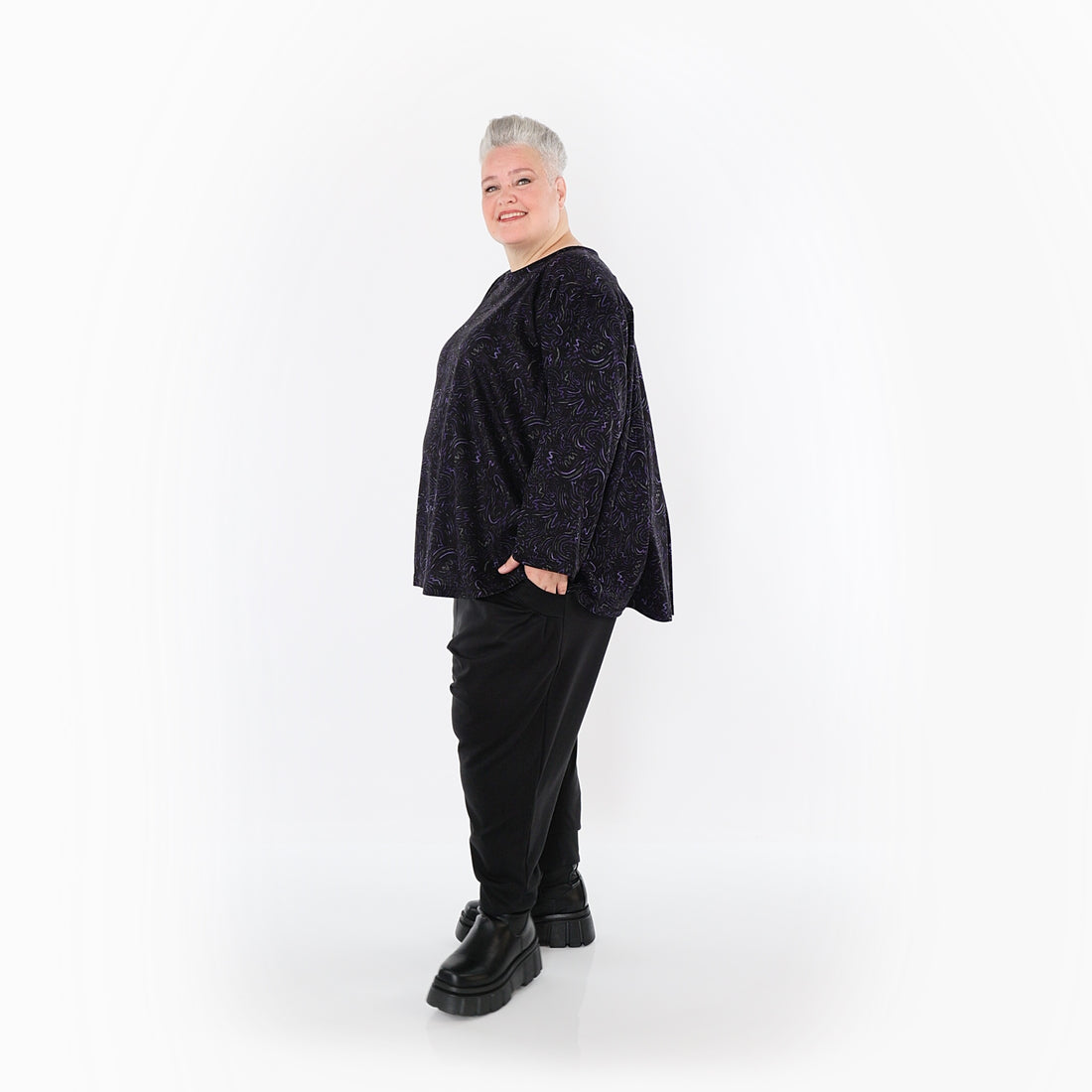  AKH Fashion Bigshirt in gerundeter Form, aus Materialmix, 1516.06815, Violett
