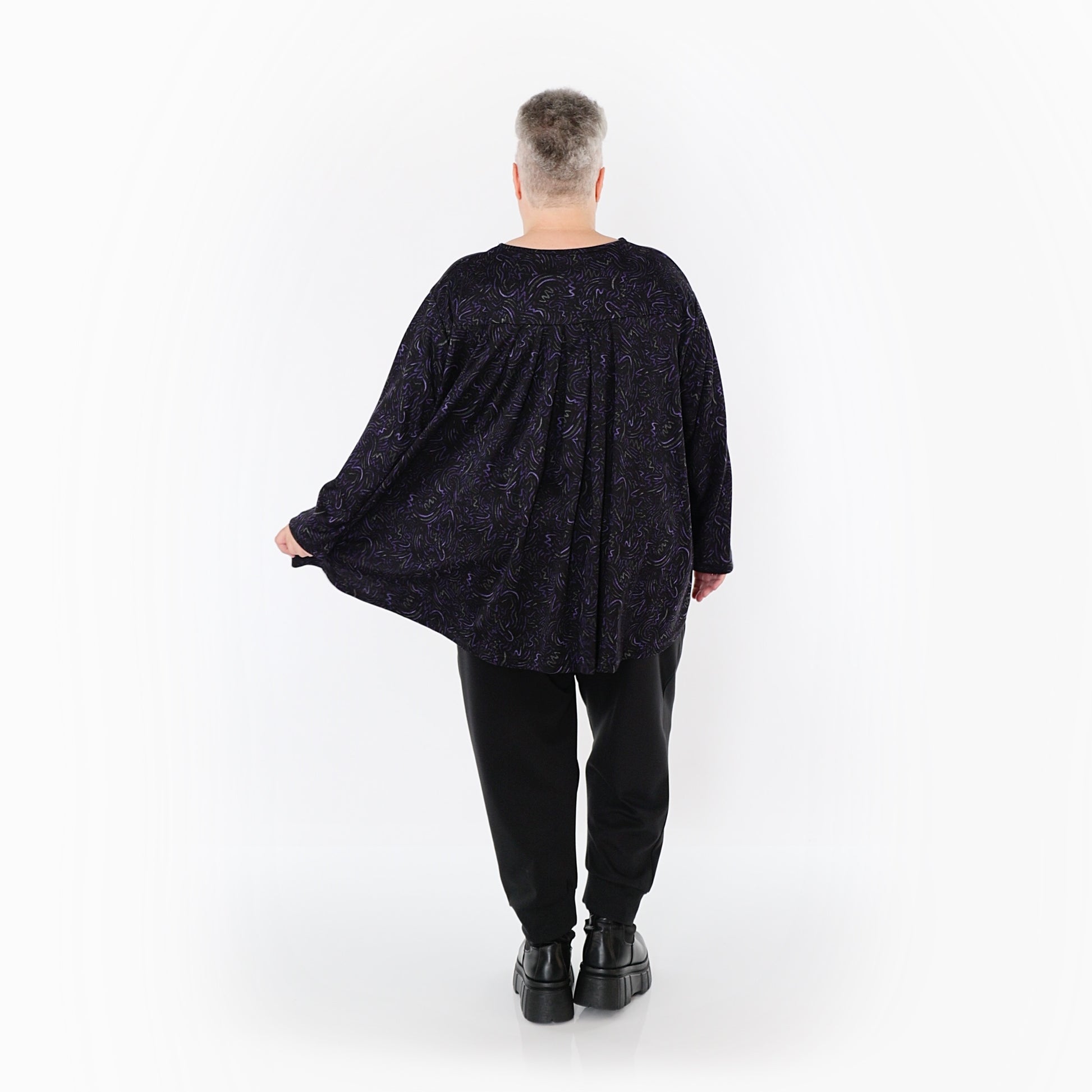  AKH Fashion Bigshirt in gerundeter Form, aus Materialmix, 1516.06815, Violett