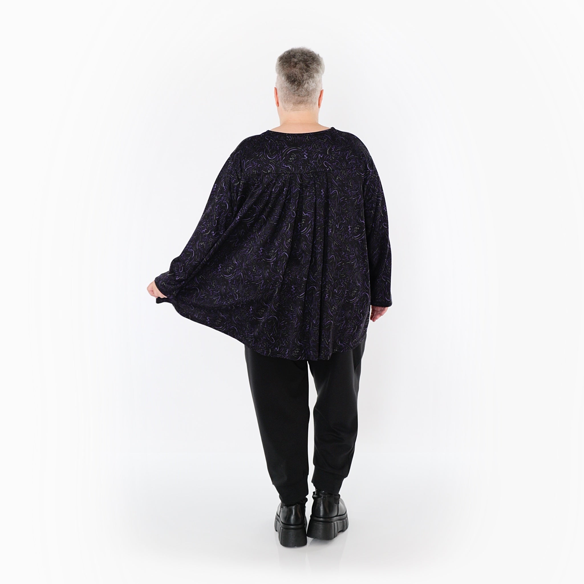  AKH Fashion Bigshirt in gerundeter Form, aus Materialmix, 1516.06815, Violett