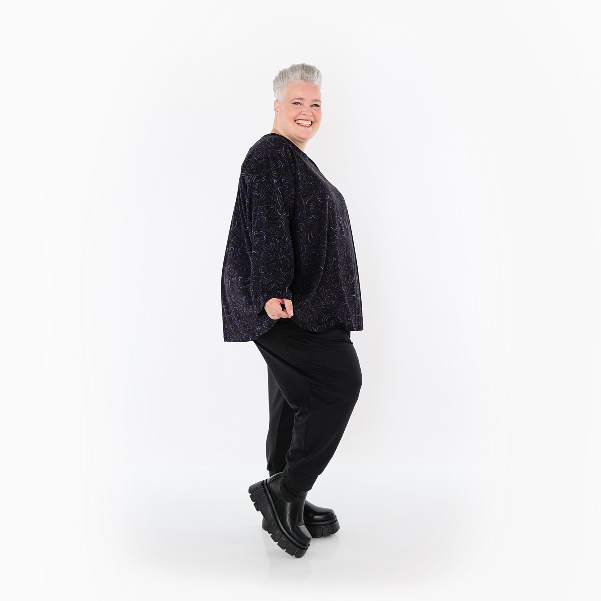  AKH Fashion Bigshirt in gerundeter Form, aus Materialmix, 1516.06815, Violett