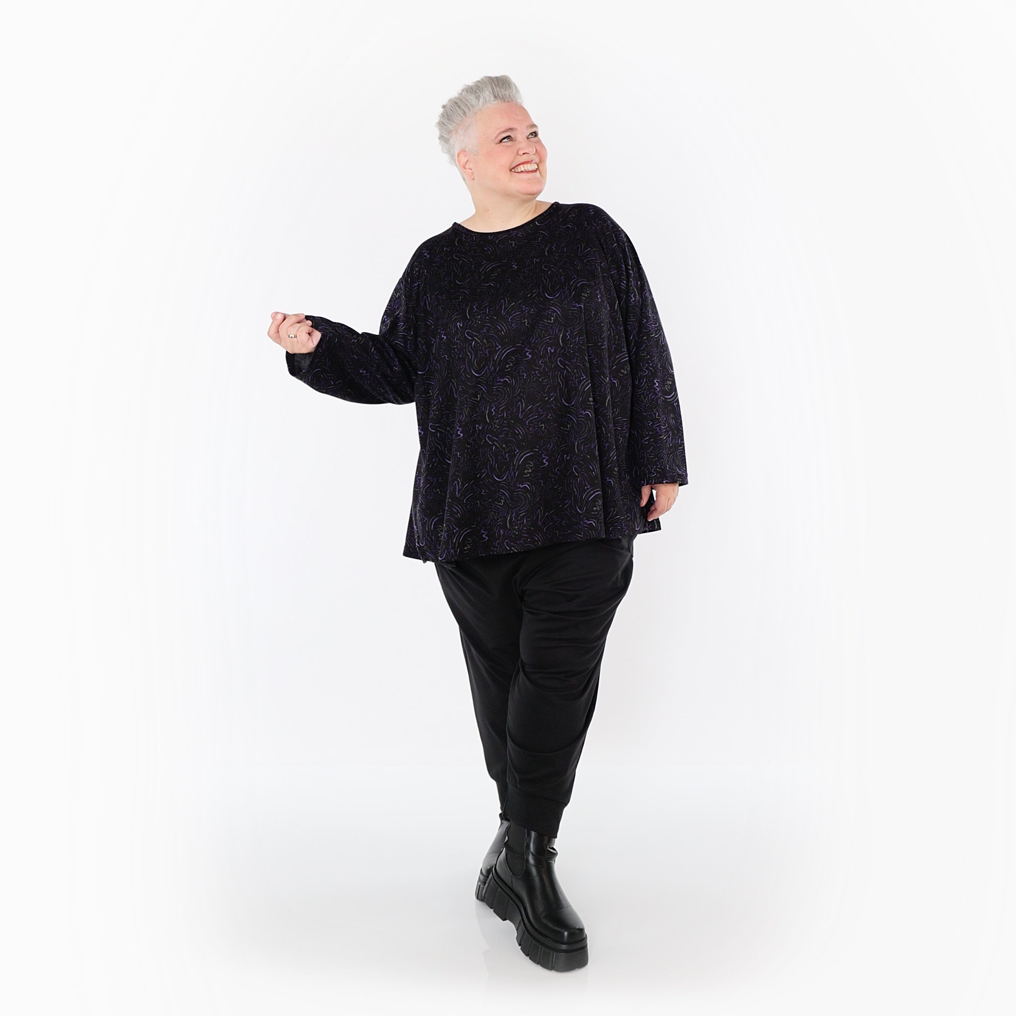  AKH Fashion Bigshirt in gerundeter Form, aus Materialmix, 1516.06815, Violett