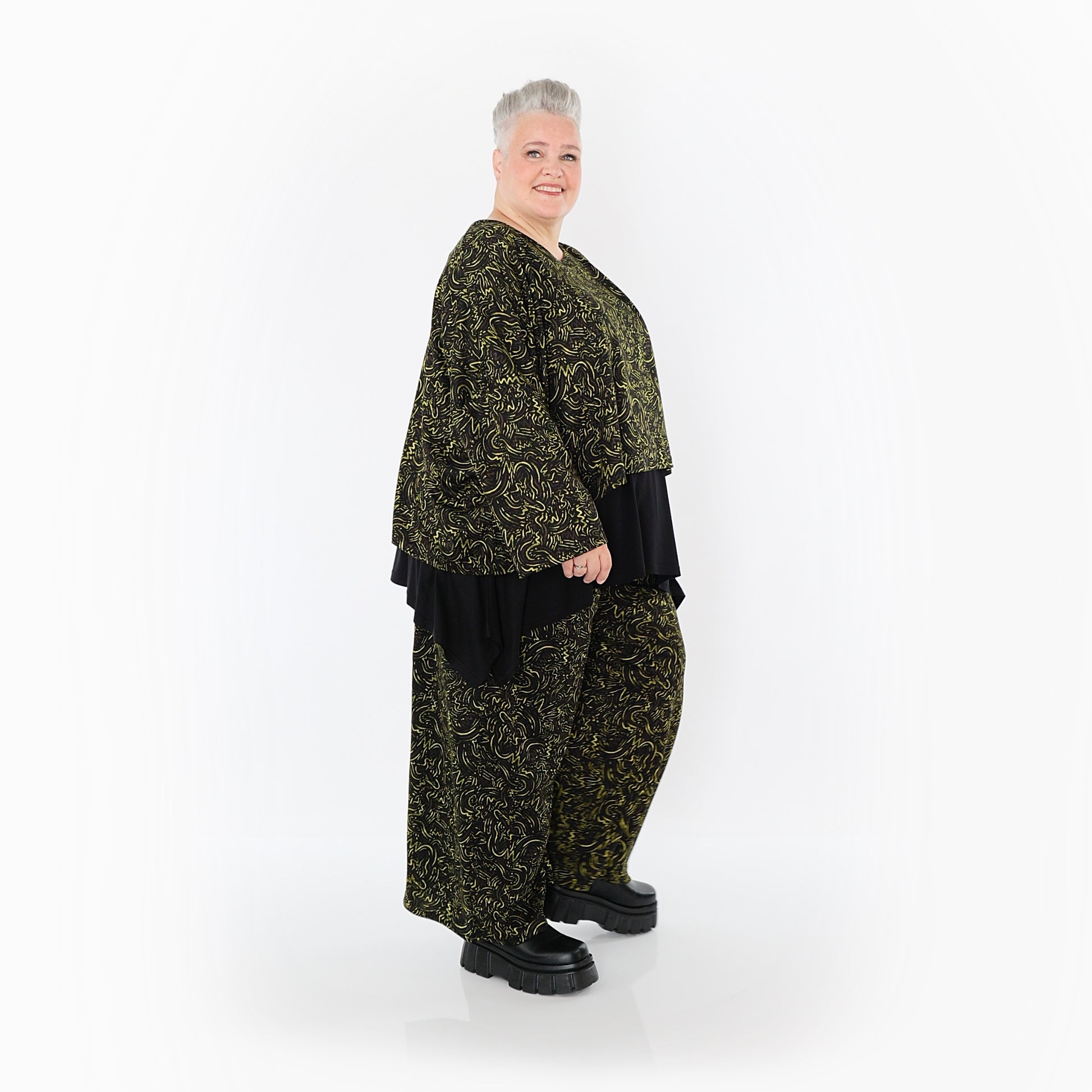  Marlene Hose von AKH Fashion aus Materialmix, 1516.02063, Schwarz/Neongrün/Cognac, Schick