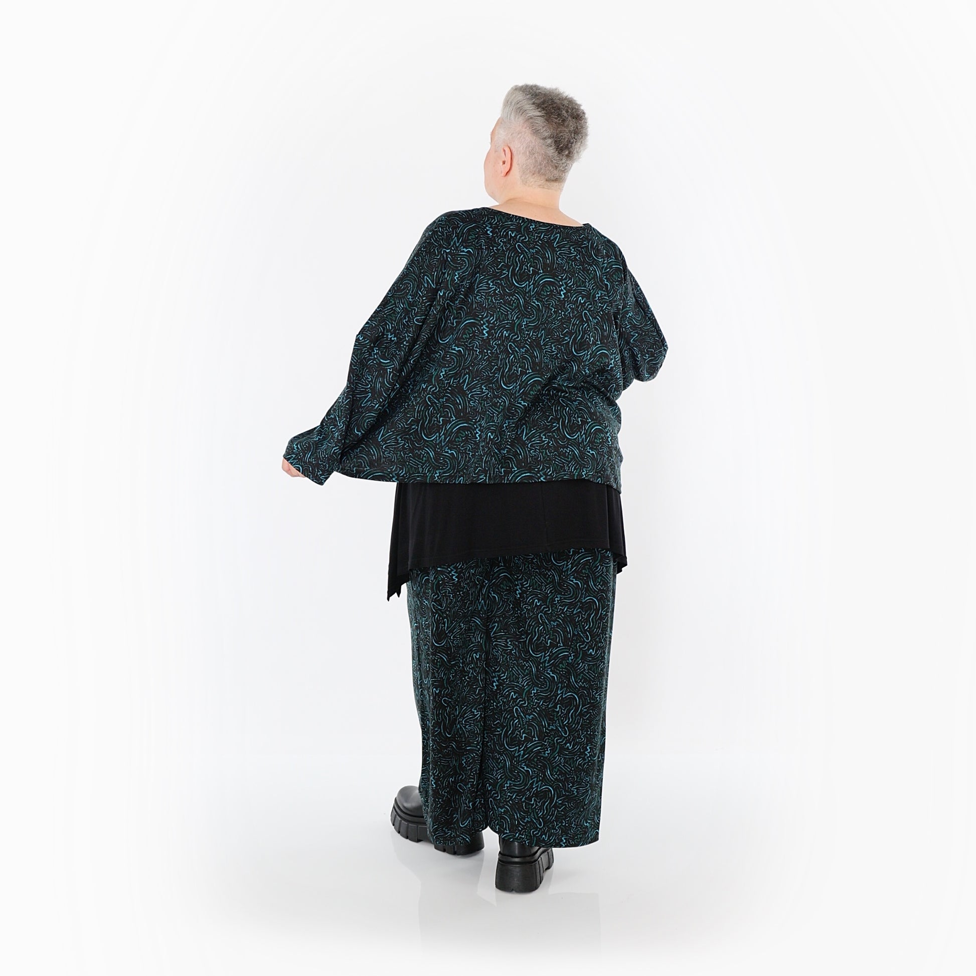  AKH Fashion Überwurf in kastiger Form, aus Materialmix, 1516.06048, Schwarz/Petrol/Grün