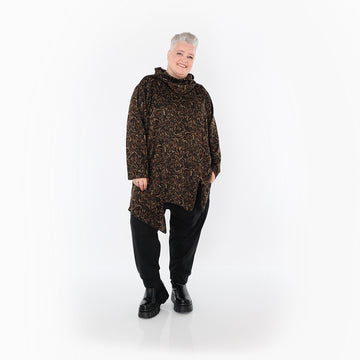 AKH Fashion Bigshirt in asymmetrischer Form, aus Materialmix, 1516.06061, Cognac