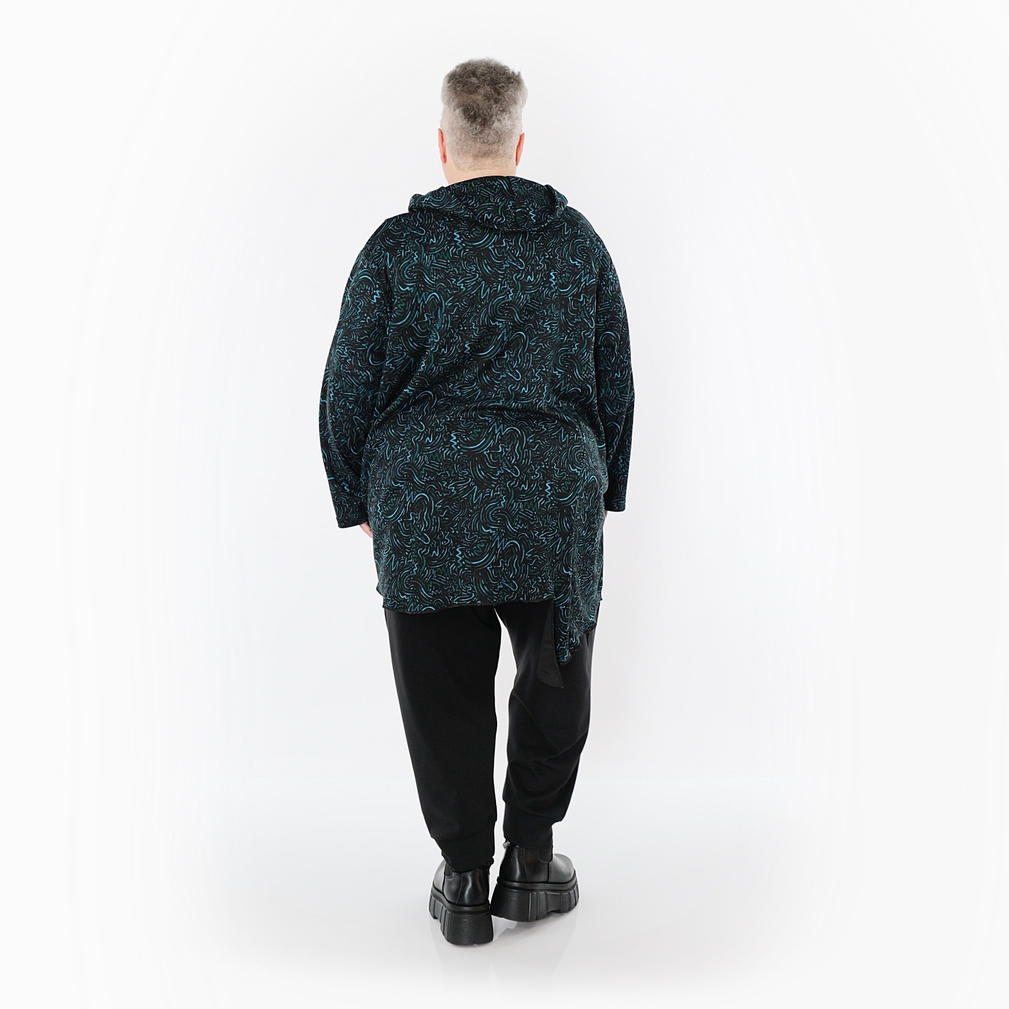 AKH Fashion Bigshirt in asymmetrischer Form, aus Materialmix, 1516.06061, Petrol