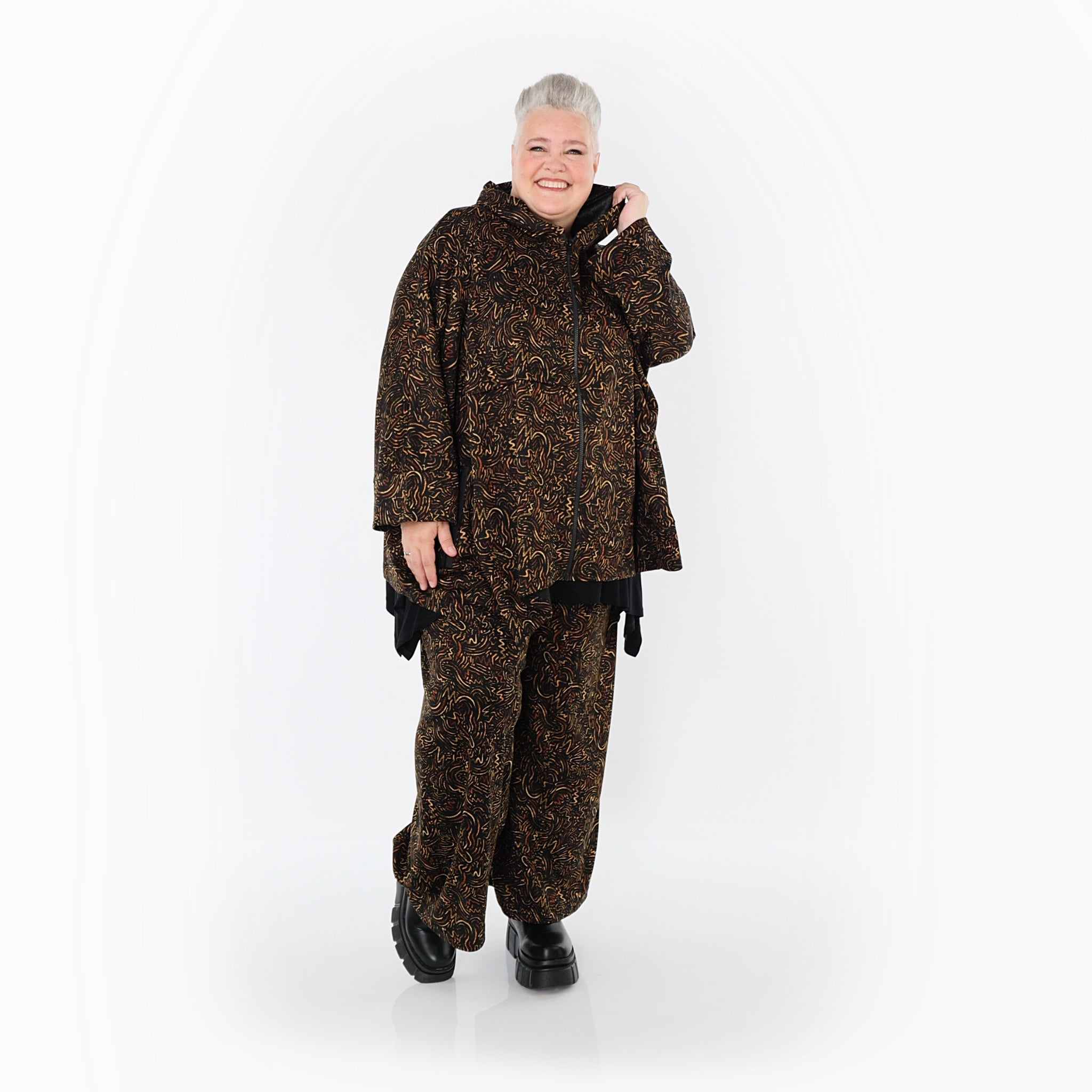 AKH Fashion Jacke in kastiger Form, aus Materialmix, 1516.07076, Cognac