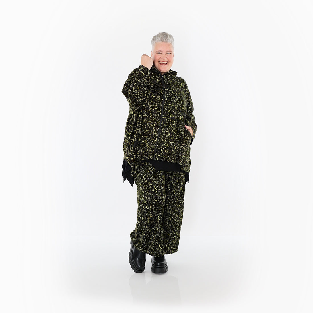  AKH Fashion Jacke in kastiger Form, aus Materialmix, 1516.07076, Neongrün