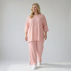 Stilvolle Lagenlook Hose aus weichem Jersey in legerer Oversize Form mit Schlitz, Weiß/Lachs