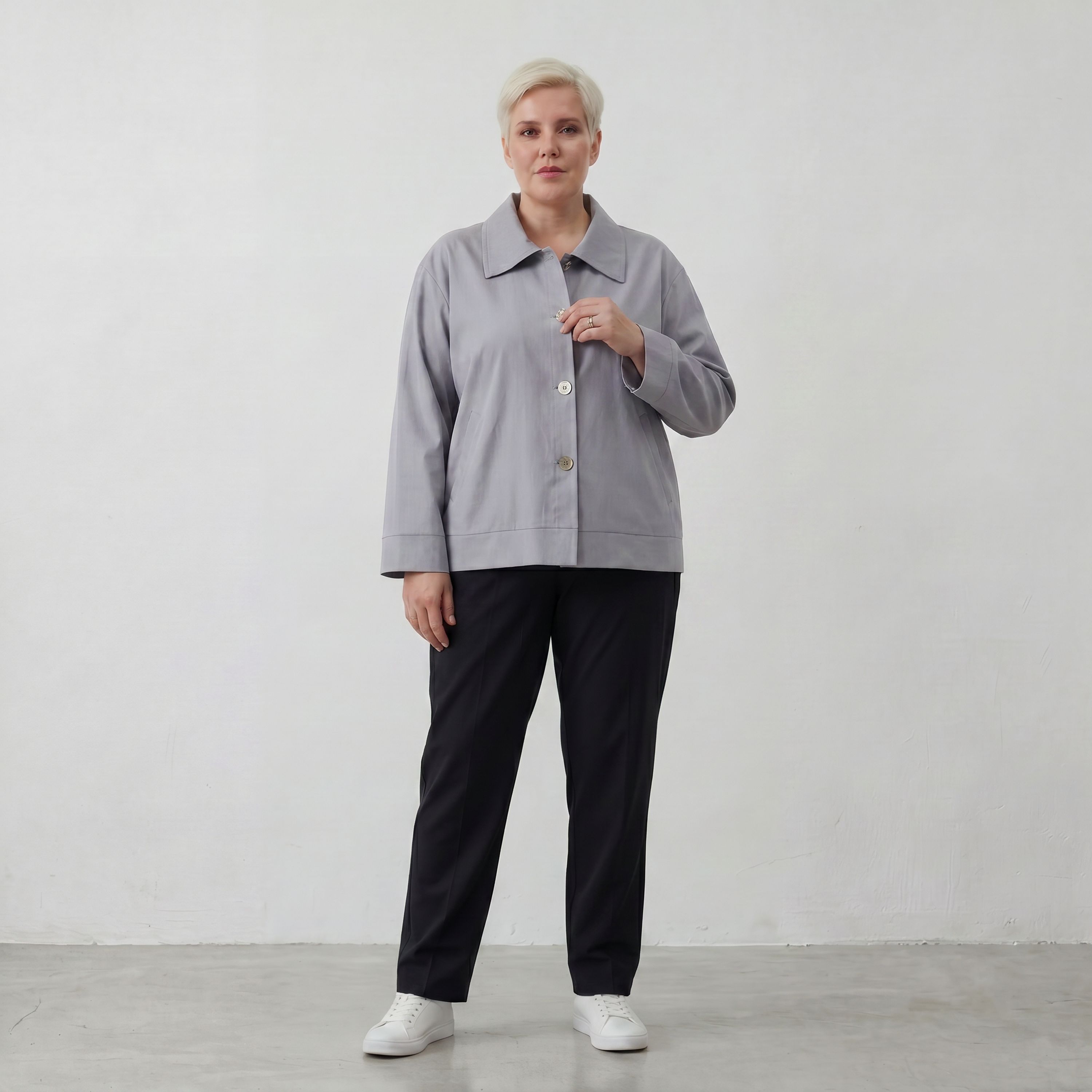 Zeitlose Karottenhose Grau elastisch leger ausgefallen Lagenlook Komfortliebling weich