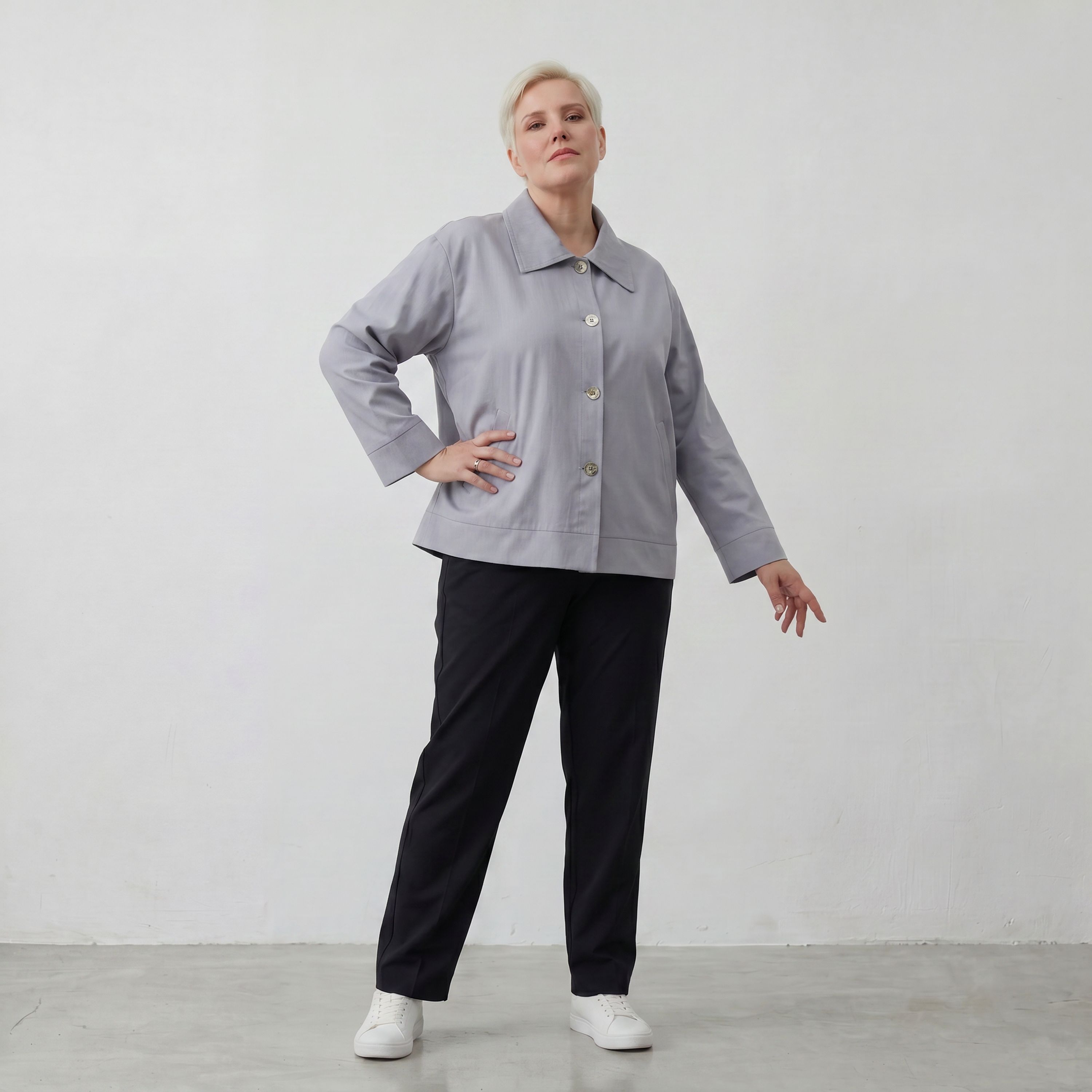 Zeitlose Karottenhose Grau elastisch leger ausgefallen Lagenlook Komfortliebling weich