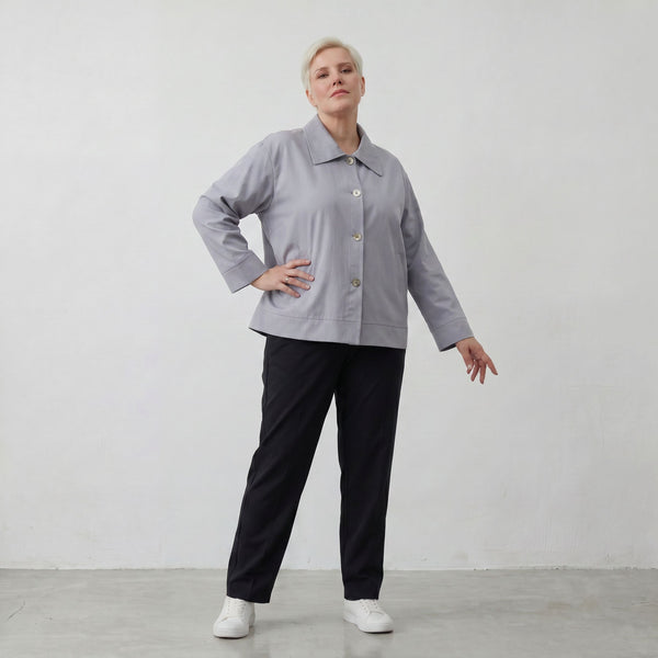 Eleganter Oversizeblazer Grau fliessend Lagenlook elastisch locker sehr modern chic edel