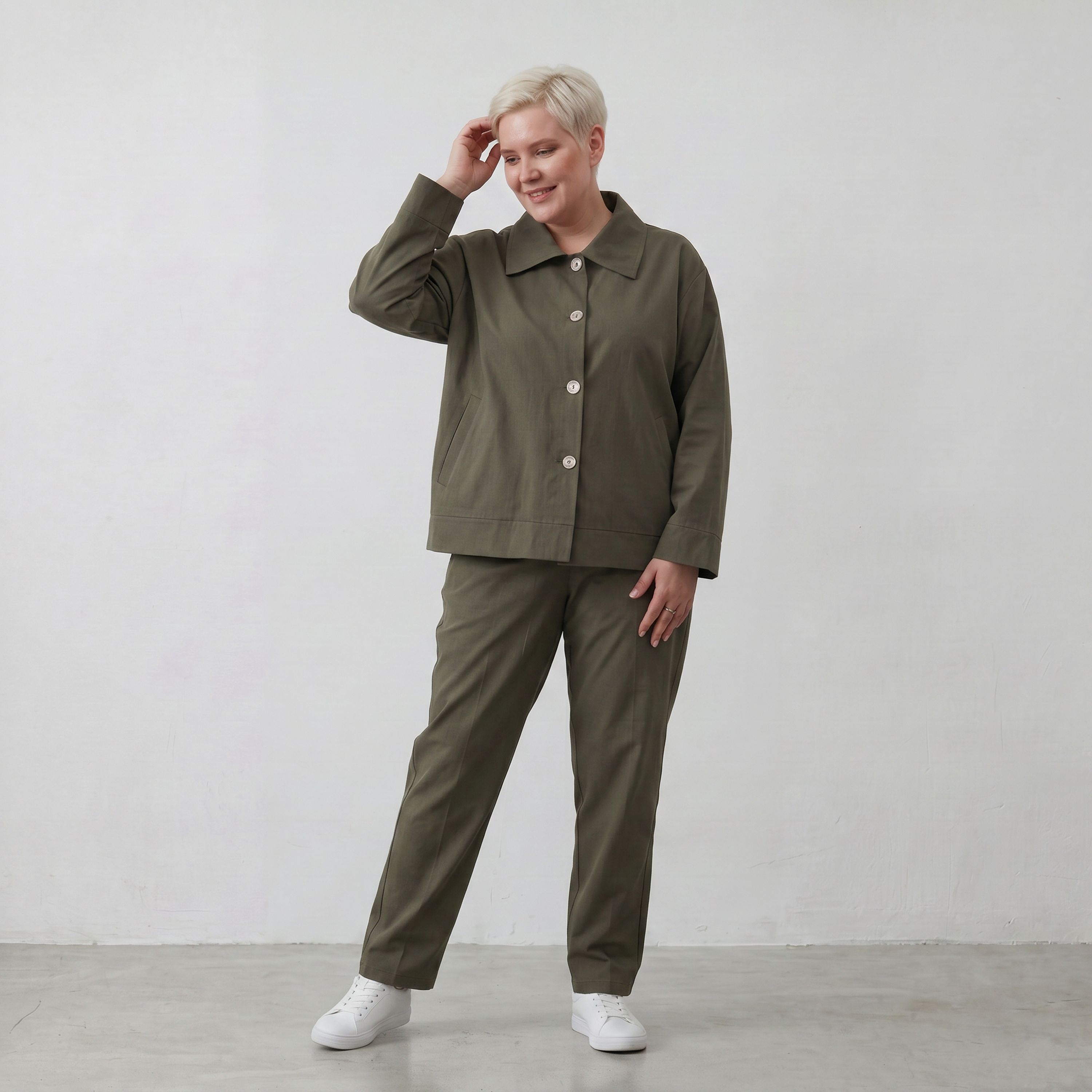 Khaki Bengalineblazer im Oversize Lagenlook weich elastisch zeitlos leger chic sommerlich