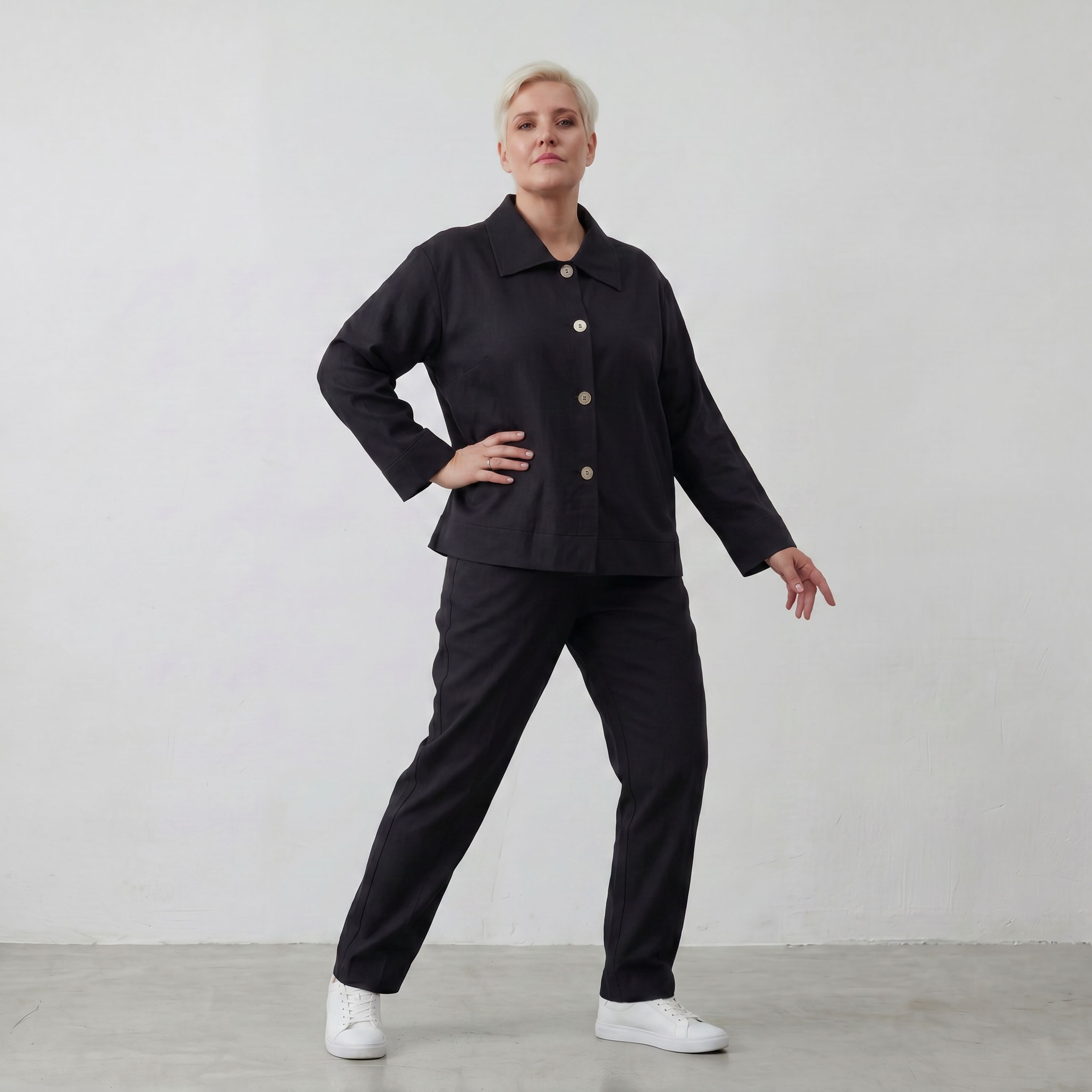 Schwarzer Oversize Blazer leger und zeitlos mit Stretchkomfort und Lagenlook cleanem Look