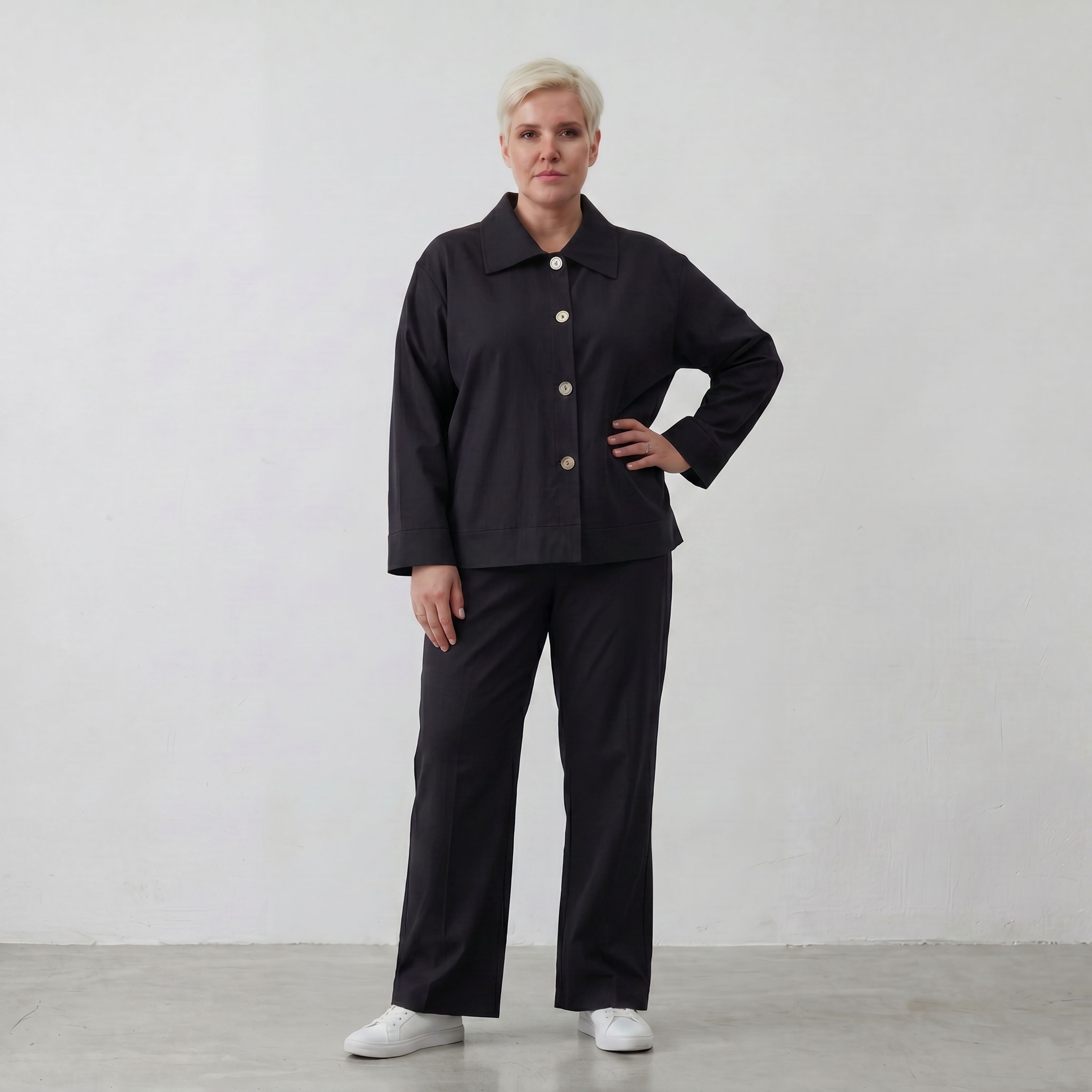 Schwarzer Oversize Blazer leger und zeitlos mit Stretchkomfort und Lagenlook cleanem Look