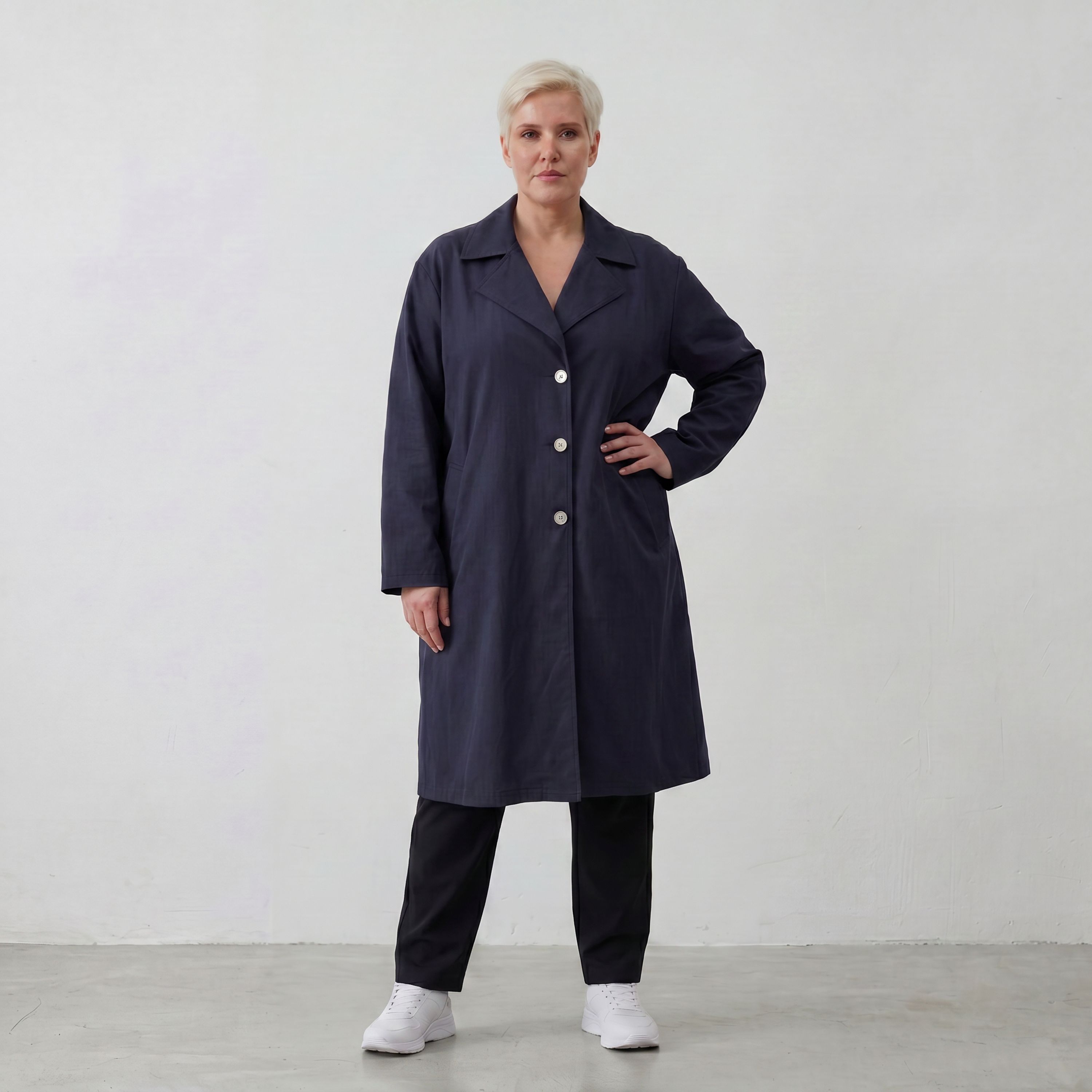 Fliessender Viskosemantel in Marine leger Oversize Lagenlook modern elegant leicht weich