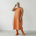 Luftiges Ballon Kleid aus feiner Baumwolle im ausgefallenen Lagenlook mit Punkten, Rosa/Orange