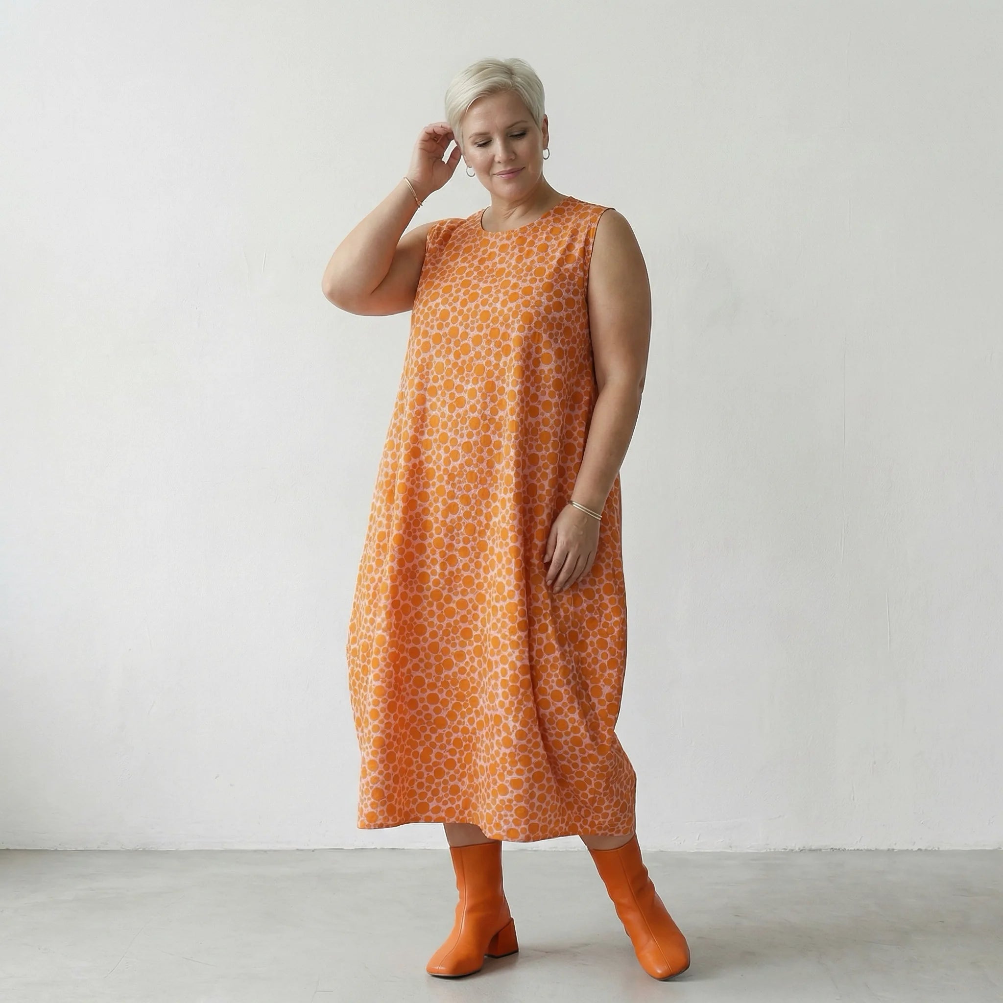 Luftiges Ballon Kleid aus feiner Baumwolle im ausgefallenen Lagenlook mit Punkten, Rosa/Orange